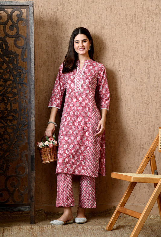 Suhani – Mauve Kurta Pant Set with Traditional Motif Print