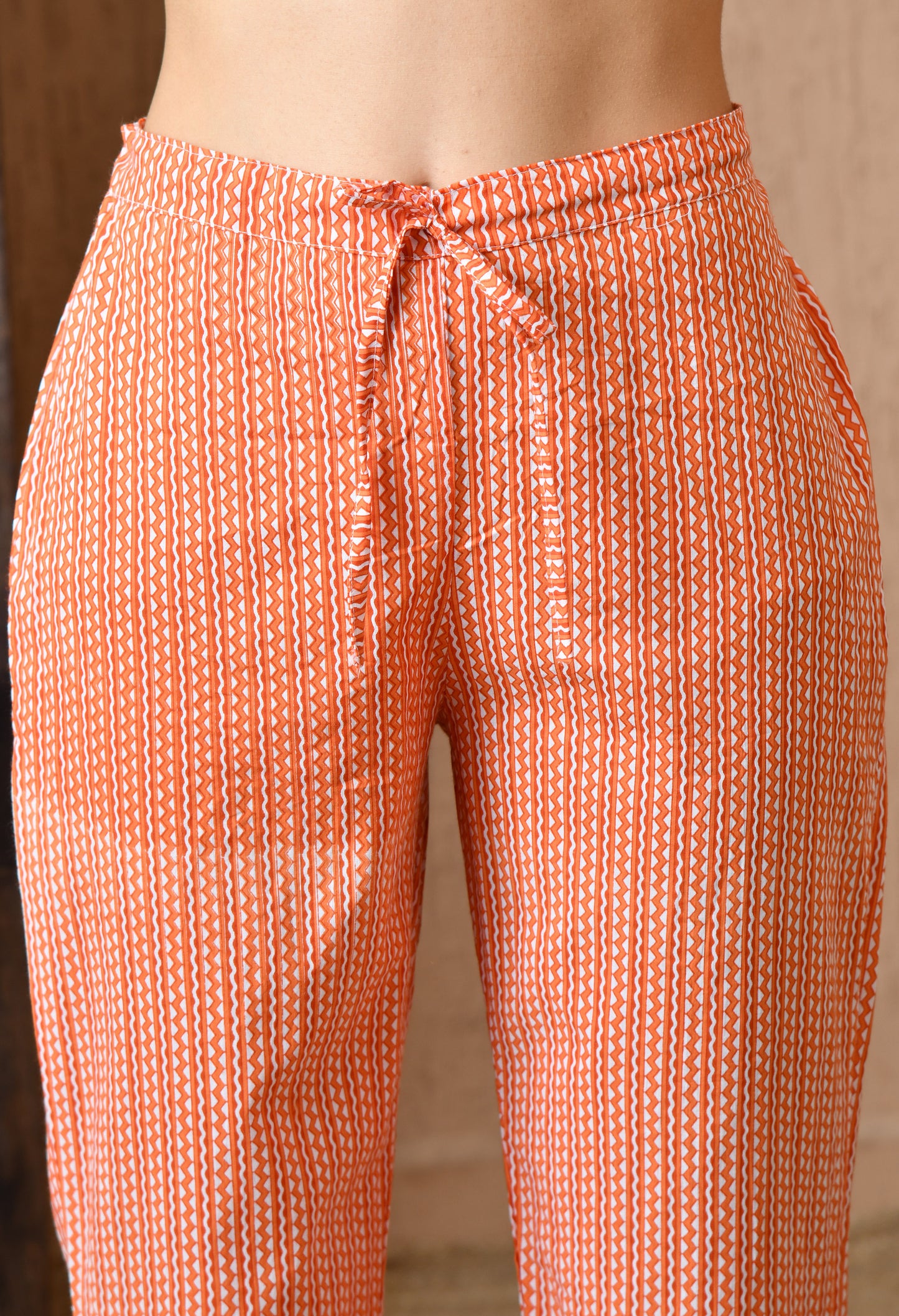 Kumudini – Orange Floral Angrakha Kurta Pant Set with Lace Work