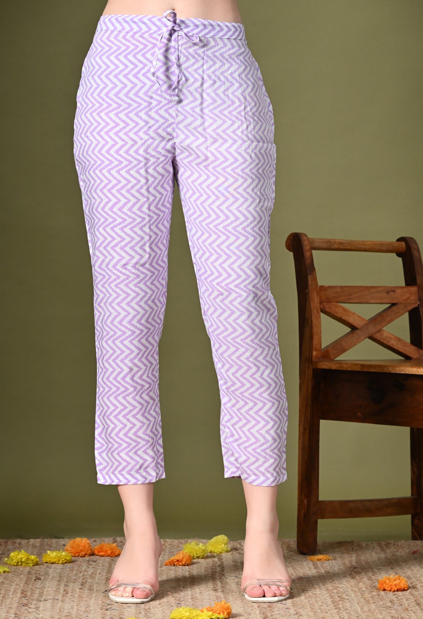 Lavender Floral Print Kurta Pant Set with Dupatta