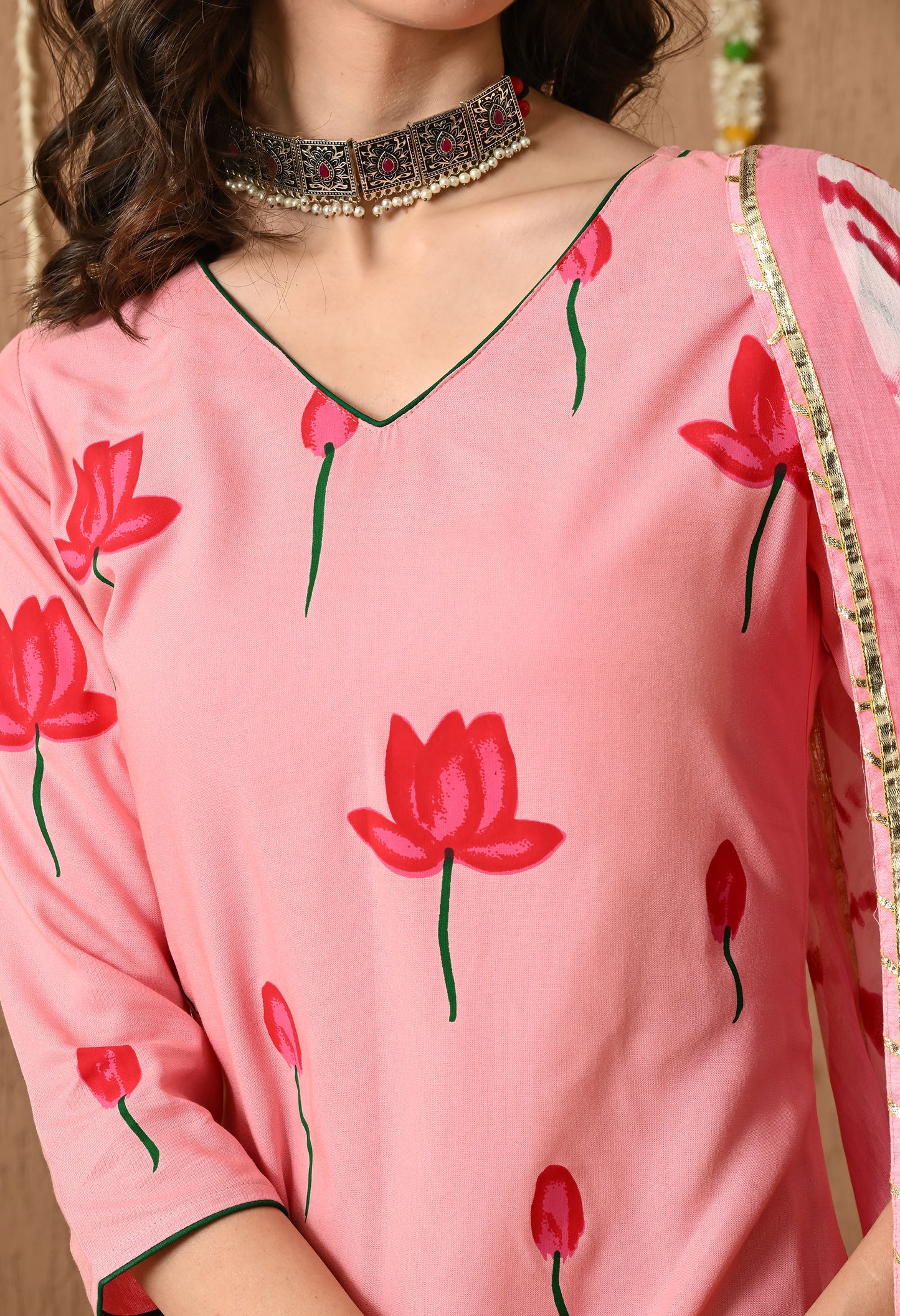 Gulvika - Pink Hand-Painted Kurta Pant Set with Tie-Dye Dupatta