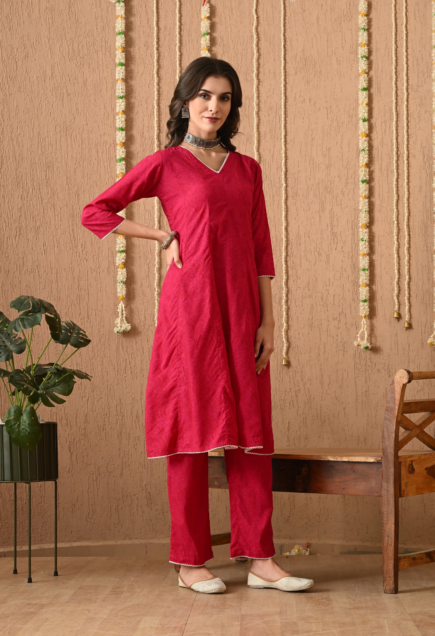Gulzarika - Pink Floral Printed Anarkali Kurta Pant Set with Digital Print Dupatta