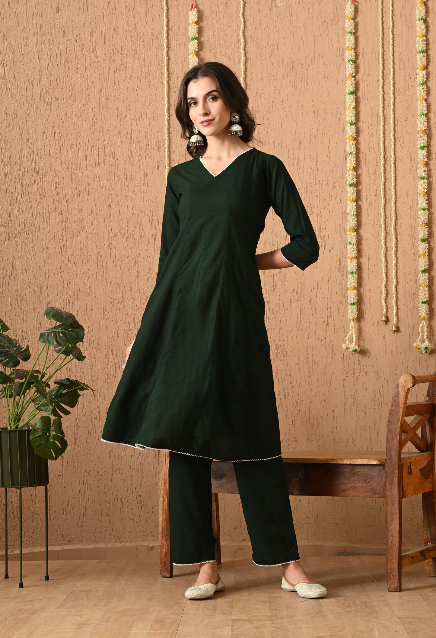 Vanalika - Bottle Green Floral Printed Anarkali Kurta Pant Set with Digital Print Dupatta