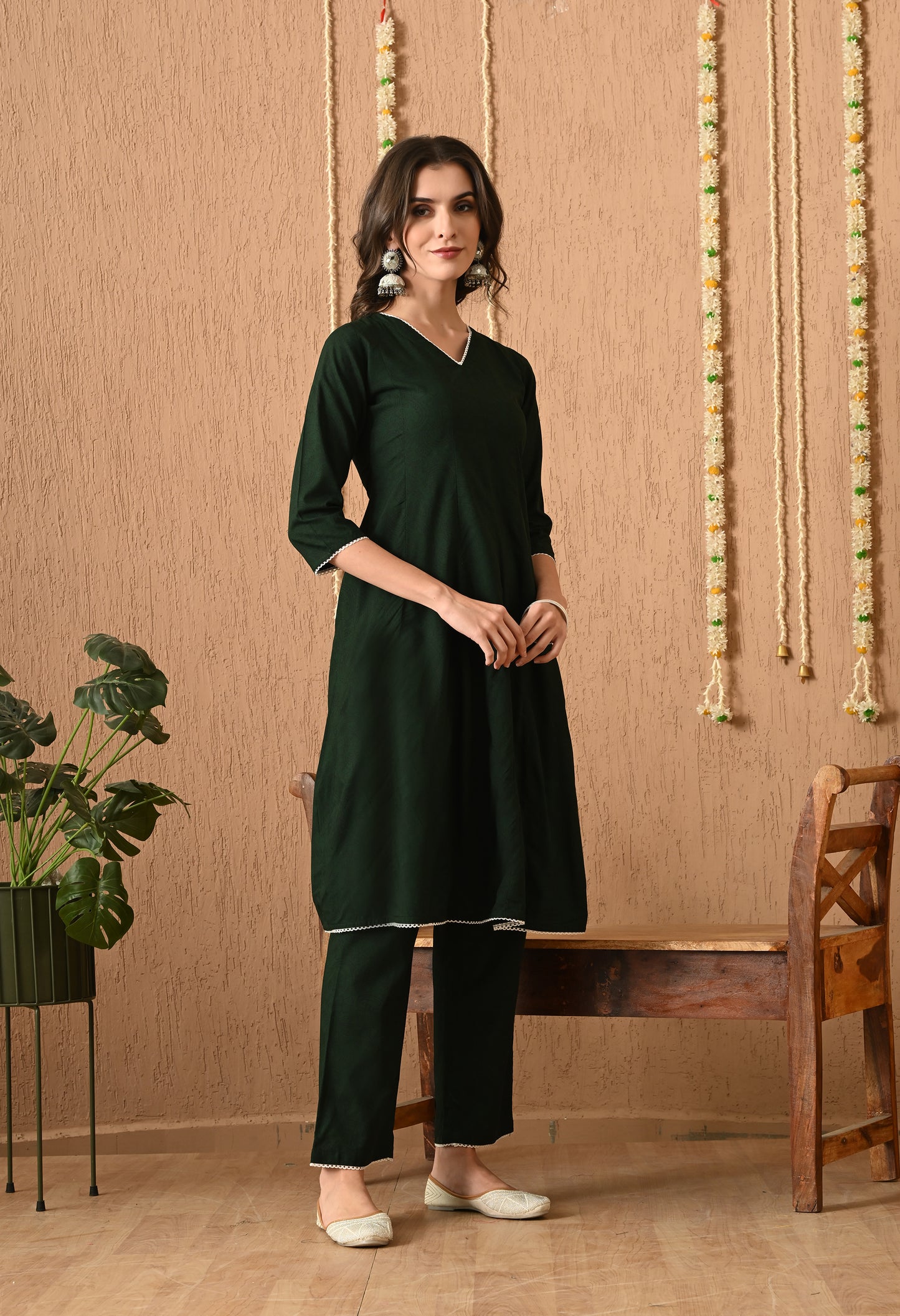 Vanalika - Bottle Green Floral Printed Anarkali Kurta Pant Set with Digital Print Dupatta