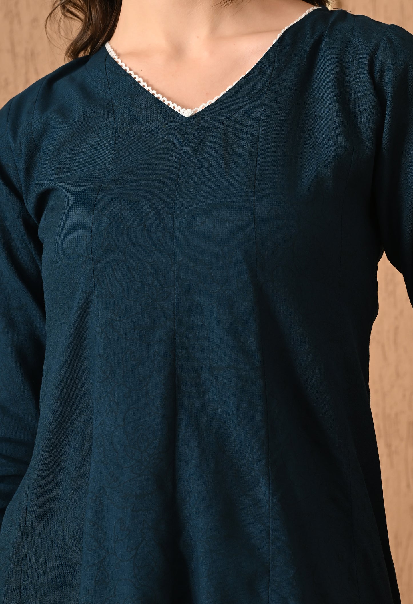 Neervasini – Teal Blue Floral Kali Kurta Pant Set