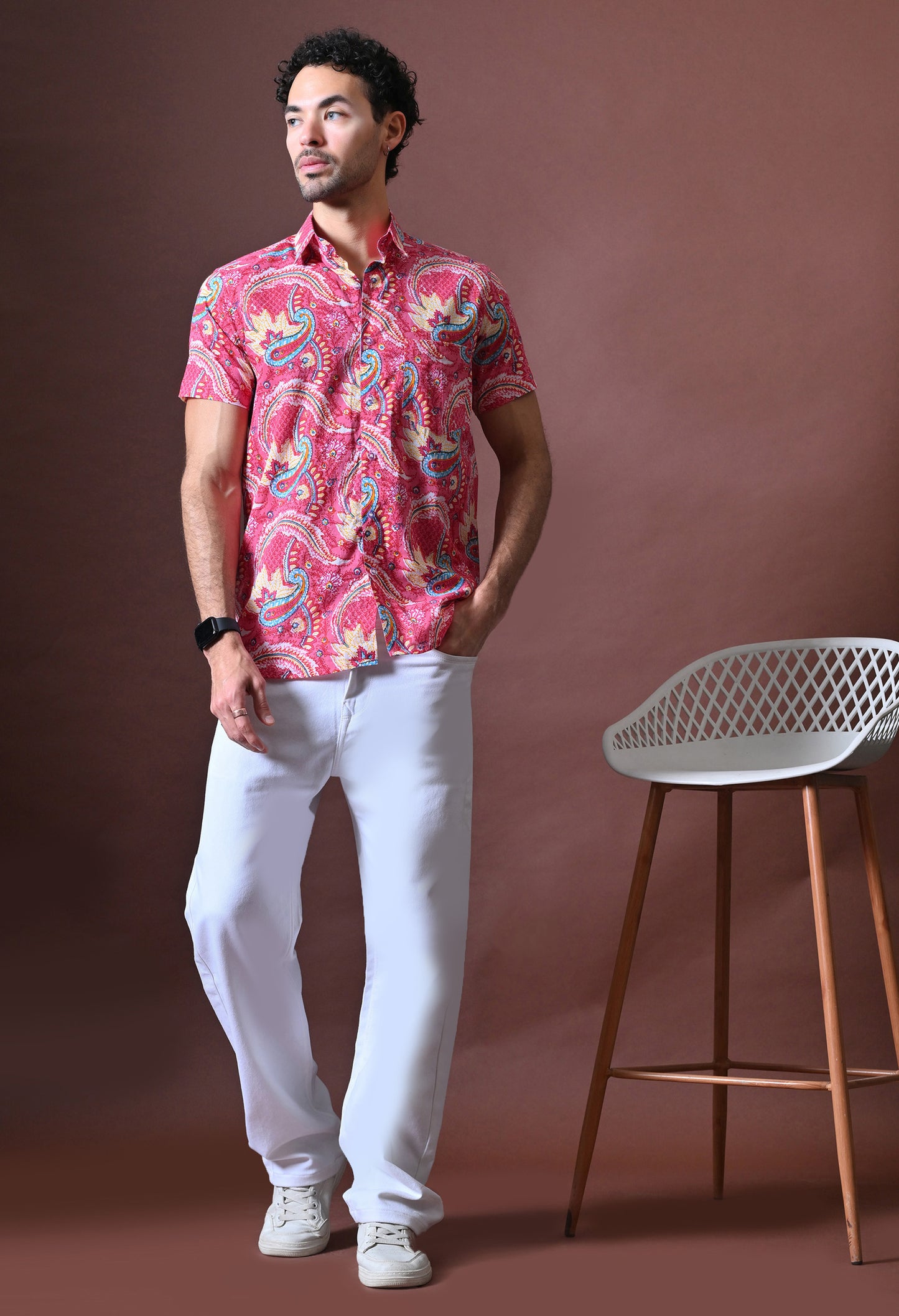 Rang - Floral Printed Cotton Shirt (Half Sleeve)