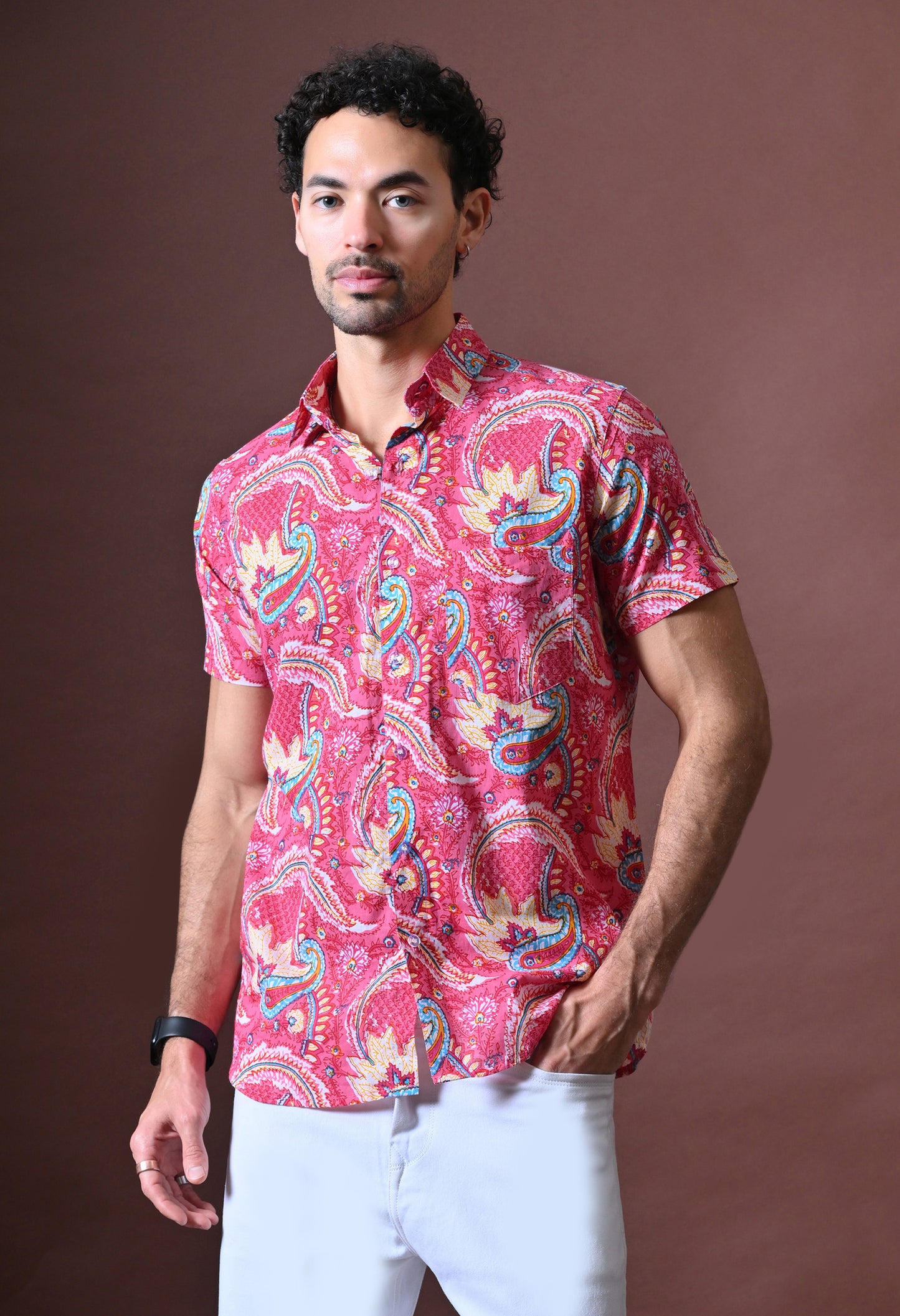 Rang - Floral Printed Cotton Shirt (Half Sleeve)
