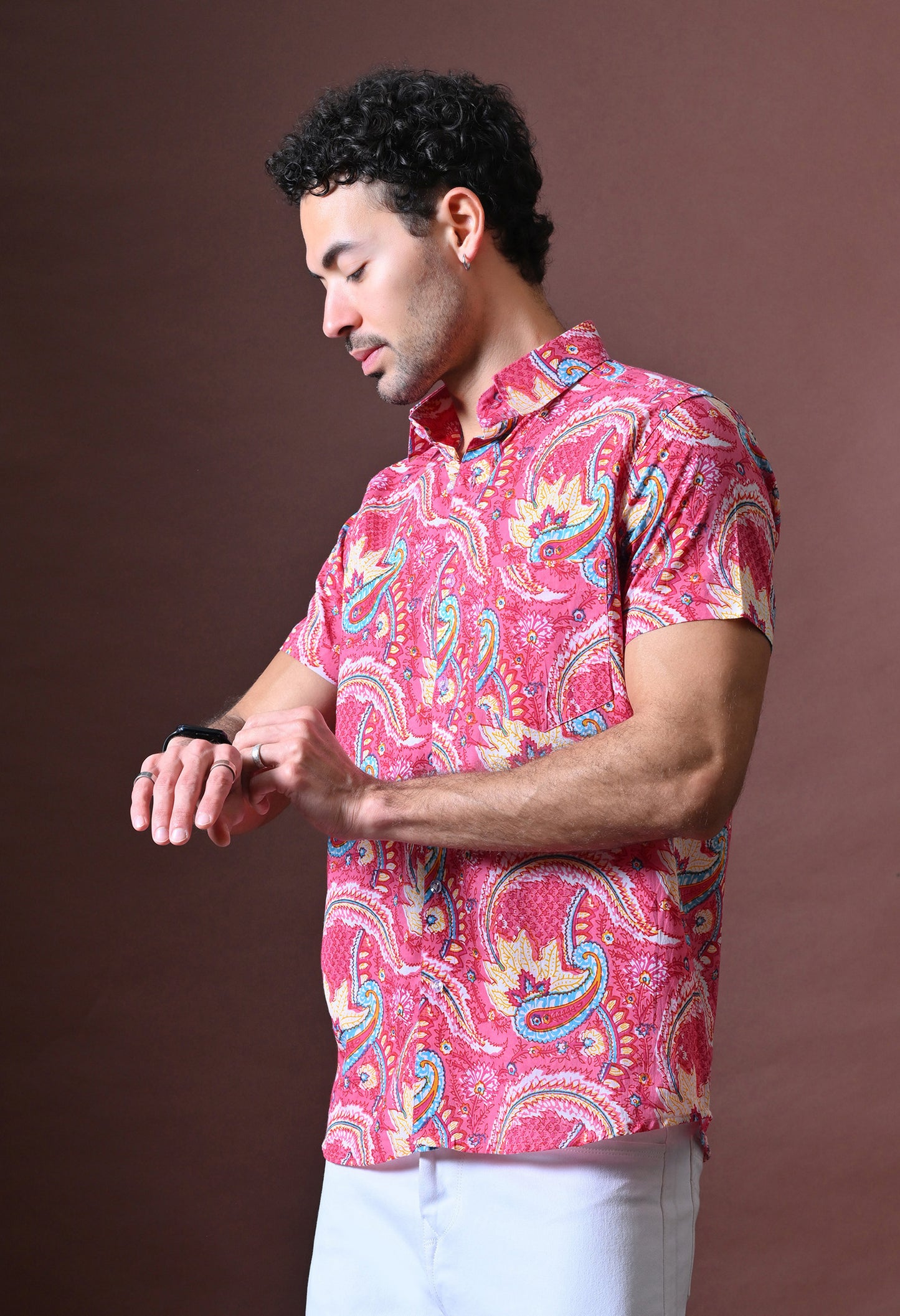 Rang - Floral Printed Cotton Shirt (Half Sleeve)