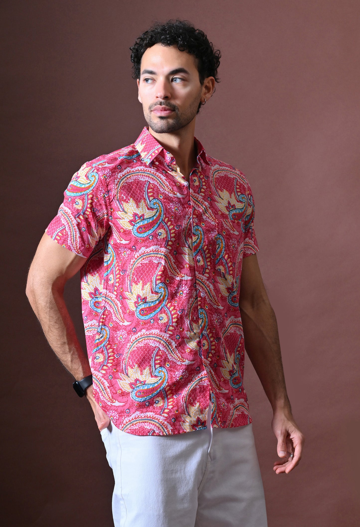 Rang - Floral Printed Cotton Shirt (Half Sleeve)