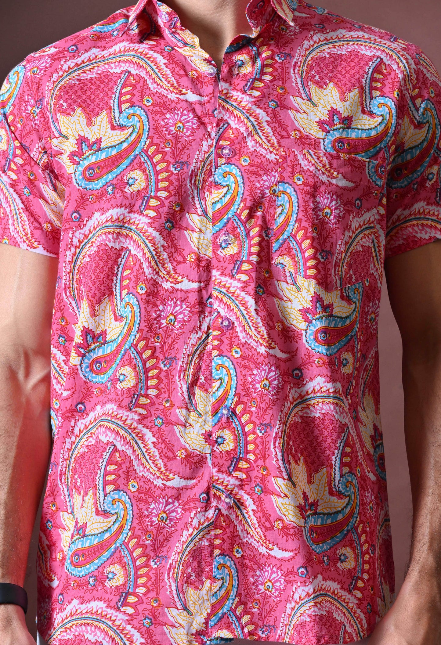 Rang - Floral Printed Cotton Shirt (Half Sleeve)