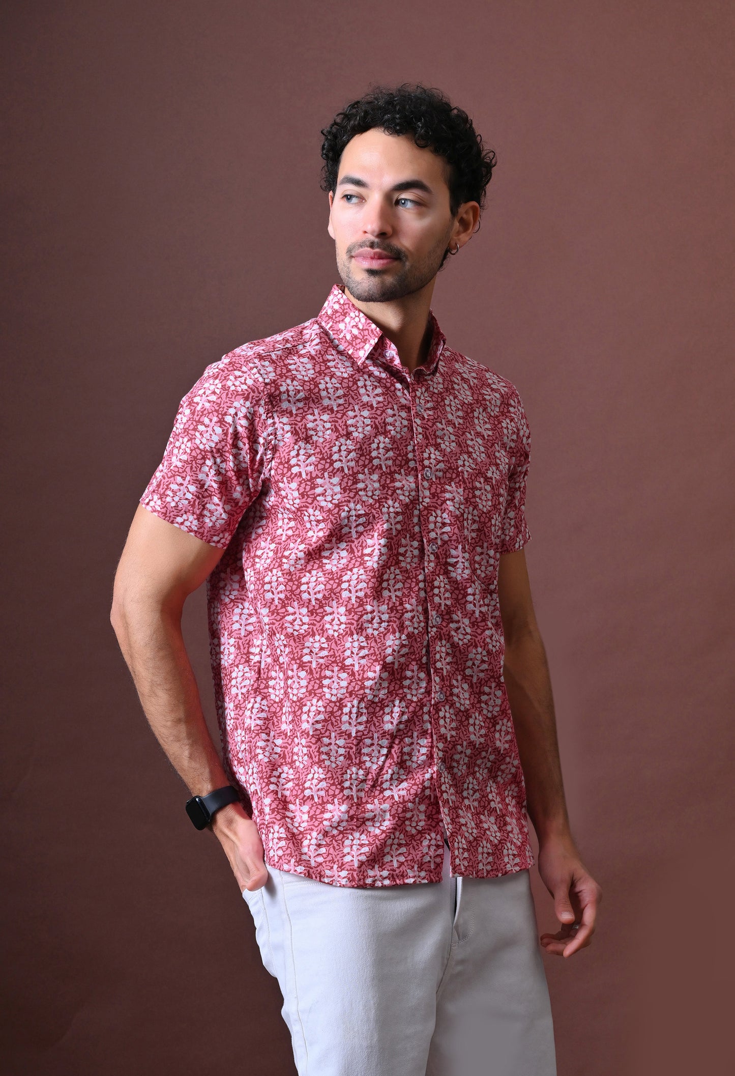 Kamal - Floral Printed Cotton Shirt (Half Sleeve)