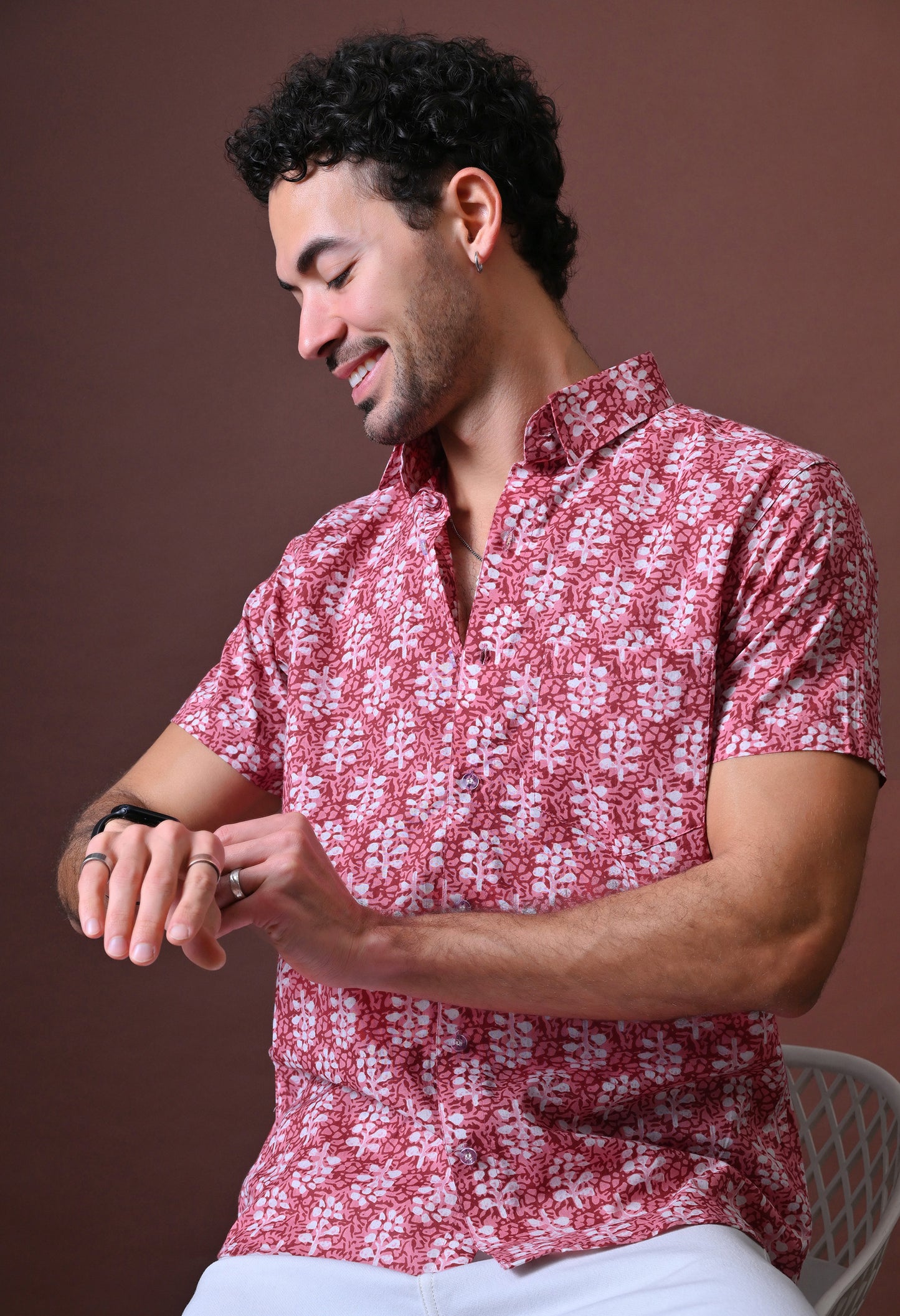 Kamal - Floral Printed Cotton Shirt (Half Sleeve)