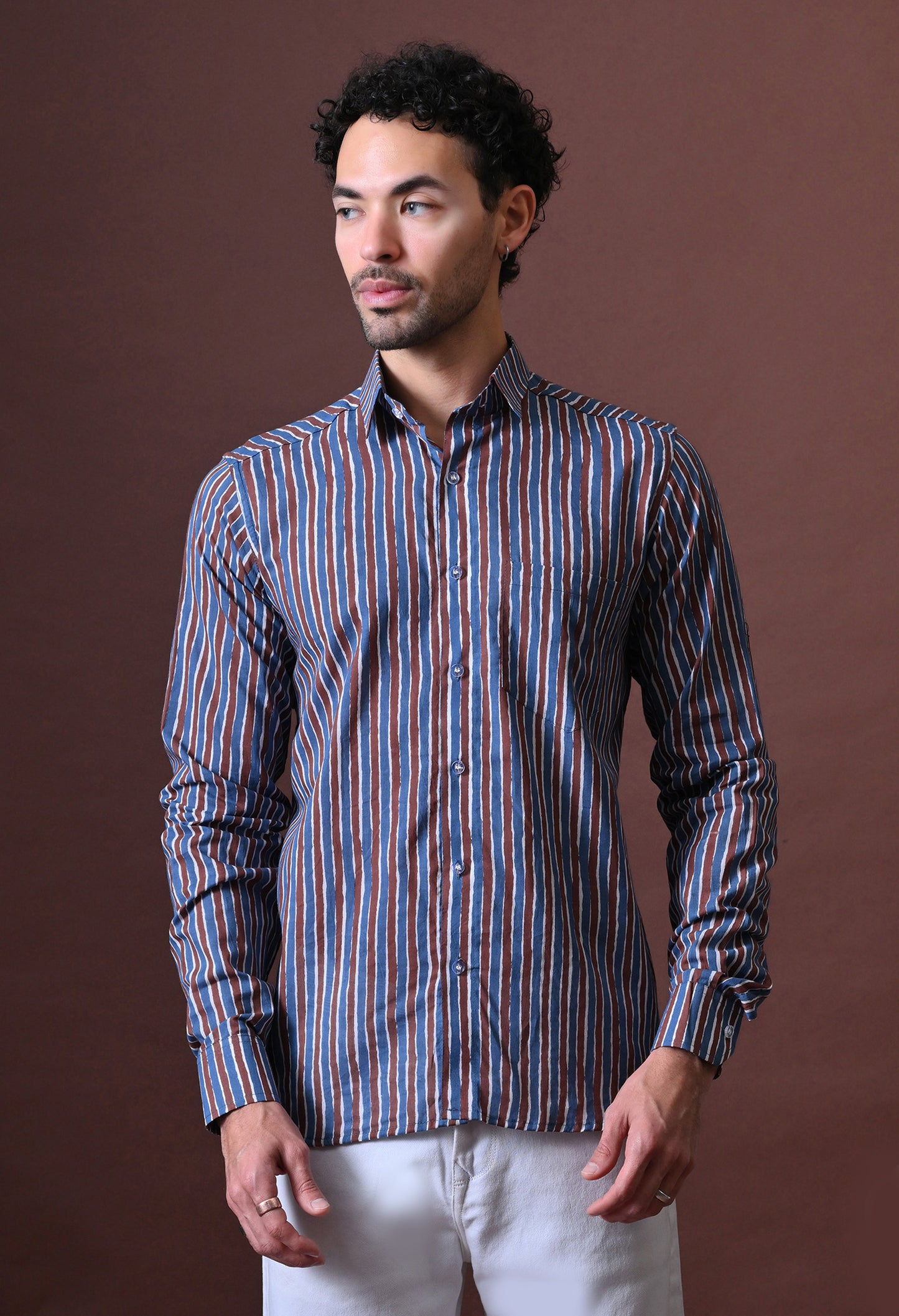 Arthur – Striped Printed Cotton Shirt (Full Sleeve)