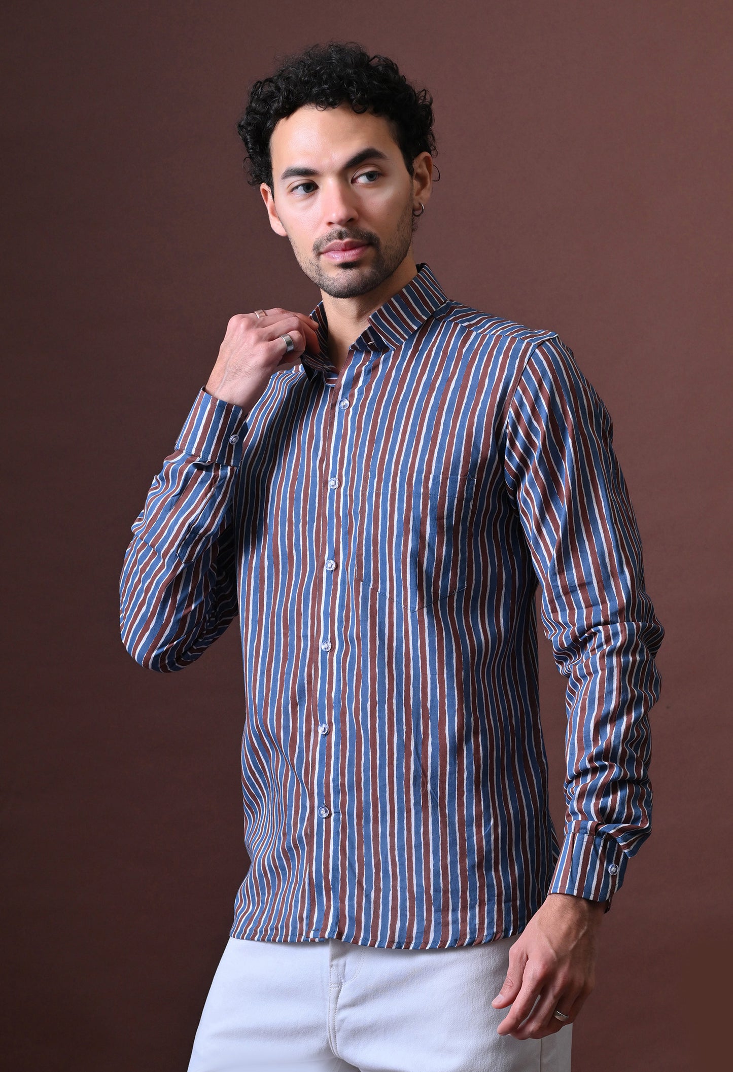 Arthur – Striped Printed Cotton Shirt (Full Sleeve)
