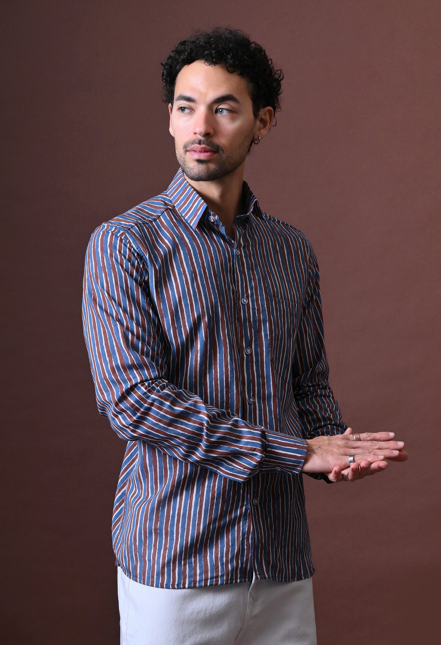 Arthur – Striped Printed Cotton Shirt (Full Sleeve)