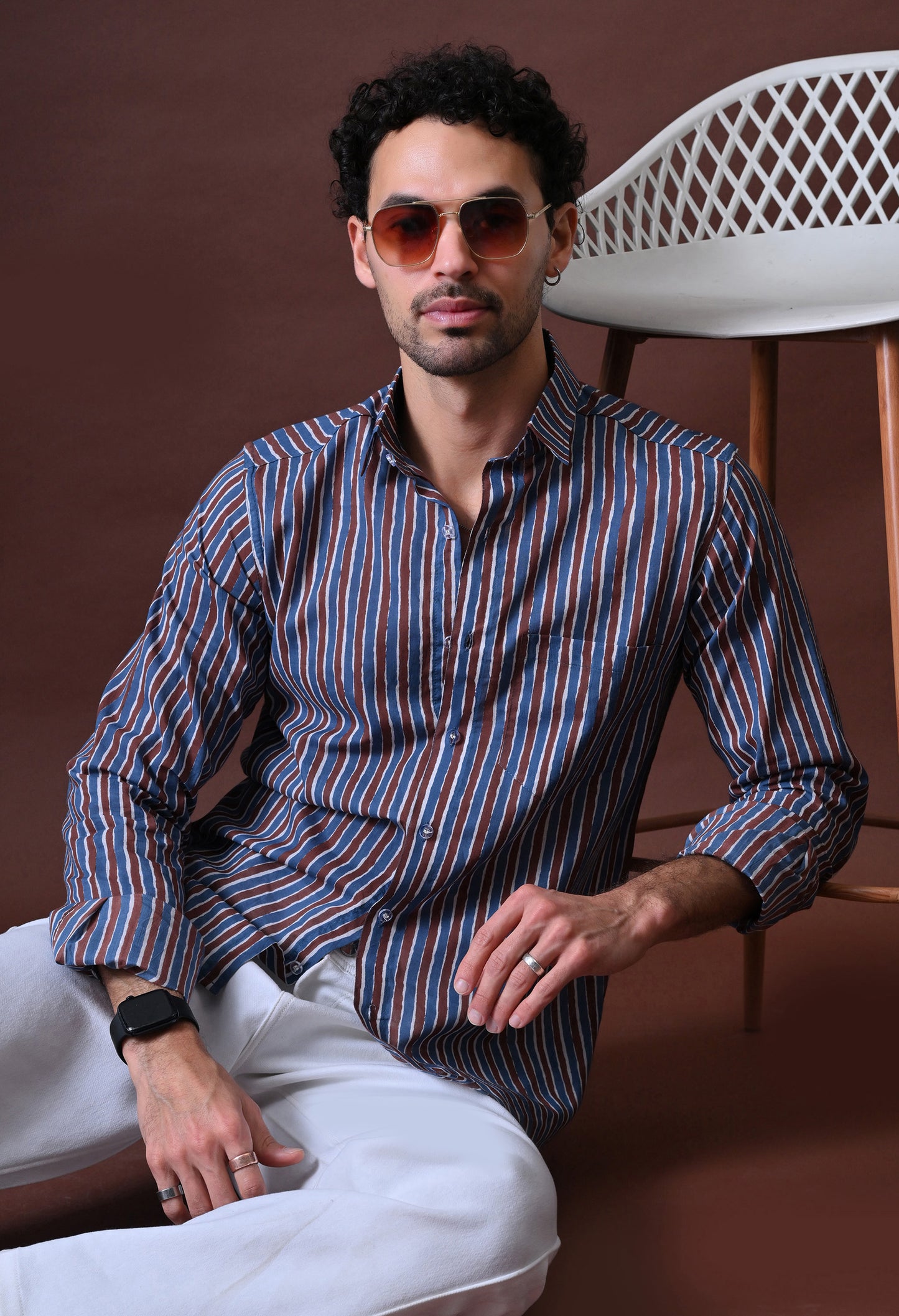 Arthur – Striped Printed Cotton Shirt (Full Sleeve)
