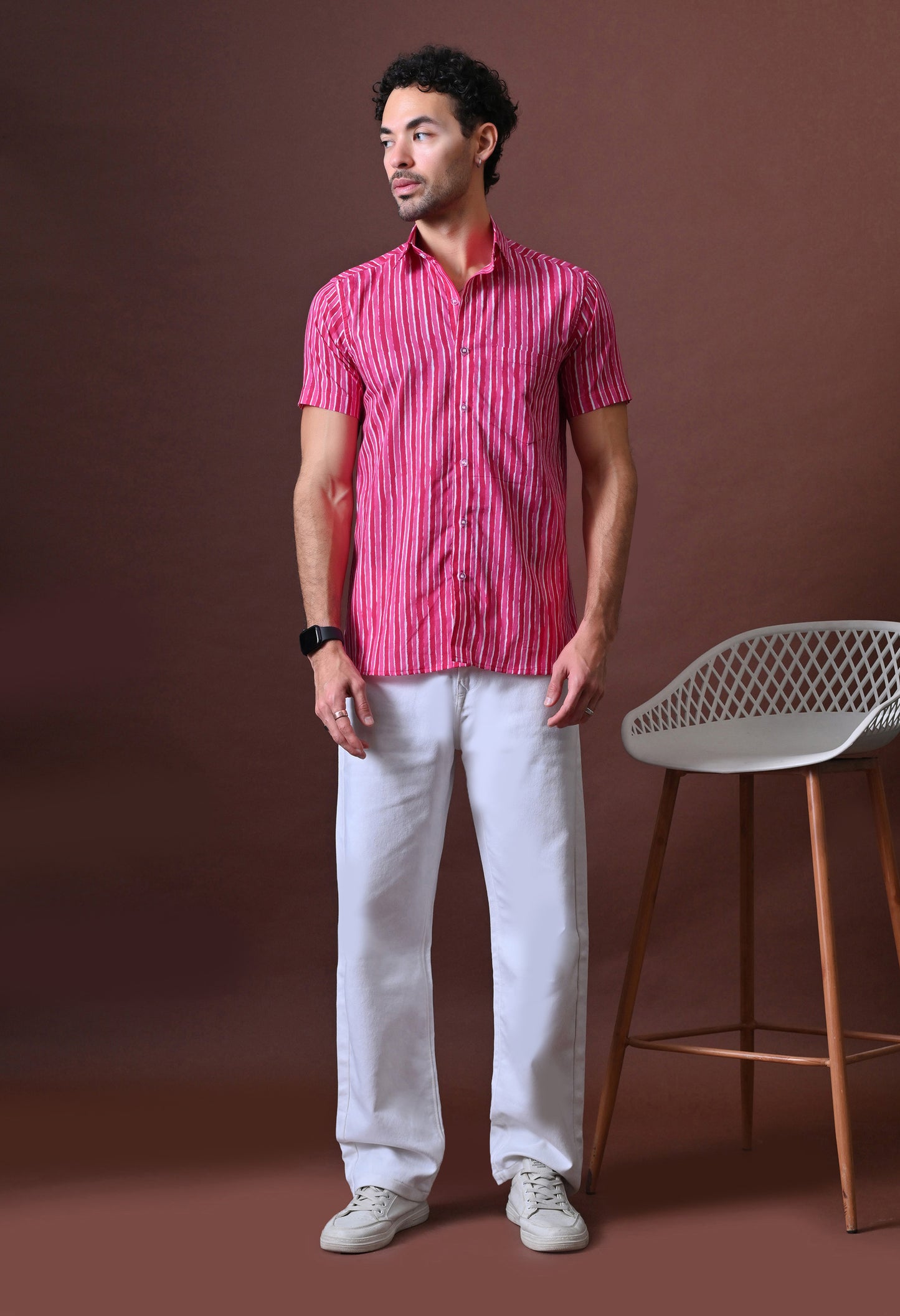 Ayaan - Striped Printed Cotton Shirt (Half Sleeve)