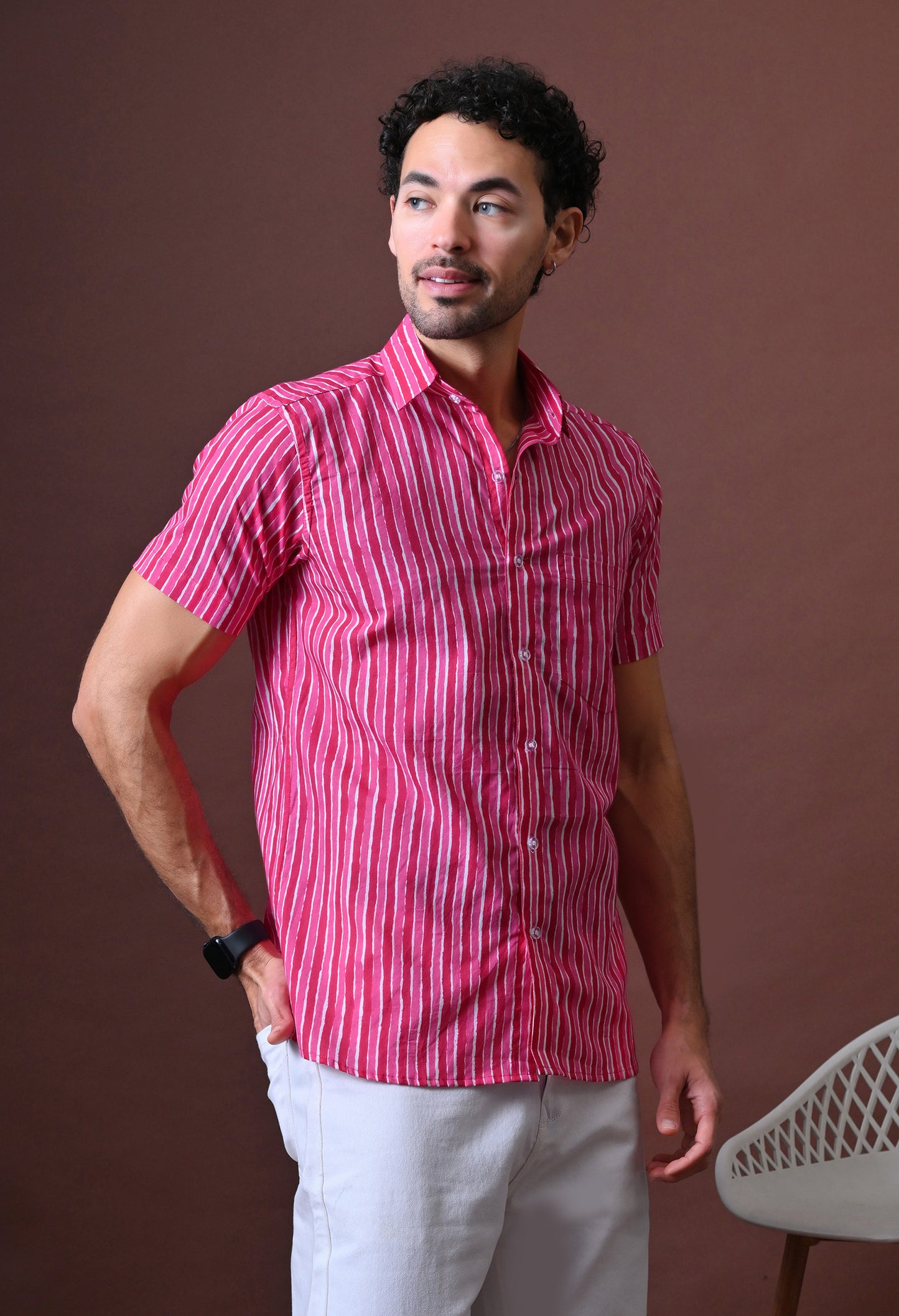 Ayaan - Striped Printed Cotton Shirt (Half Sleeve)