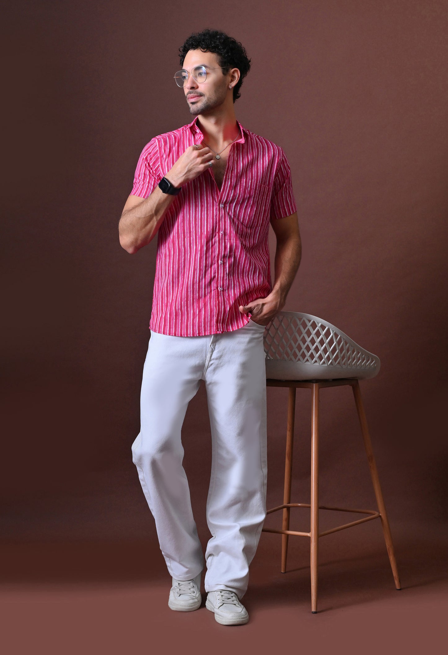 Ayaan - Striped Printed Cotton Shirt (Half Sleeve)