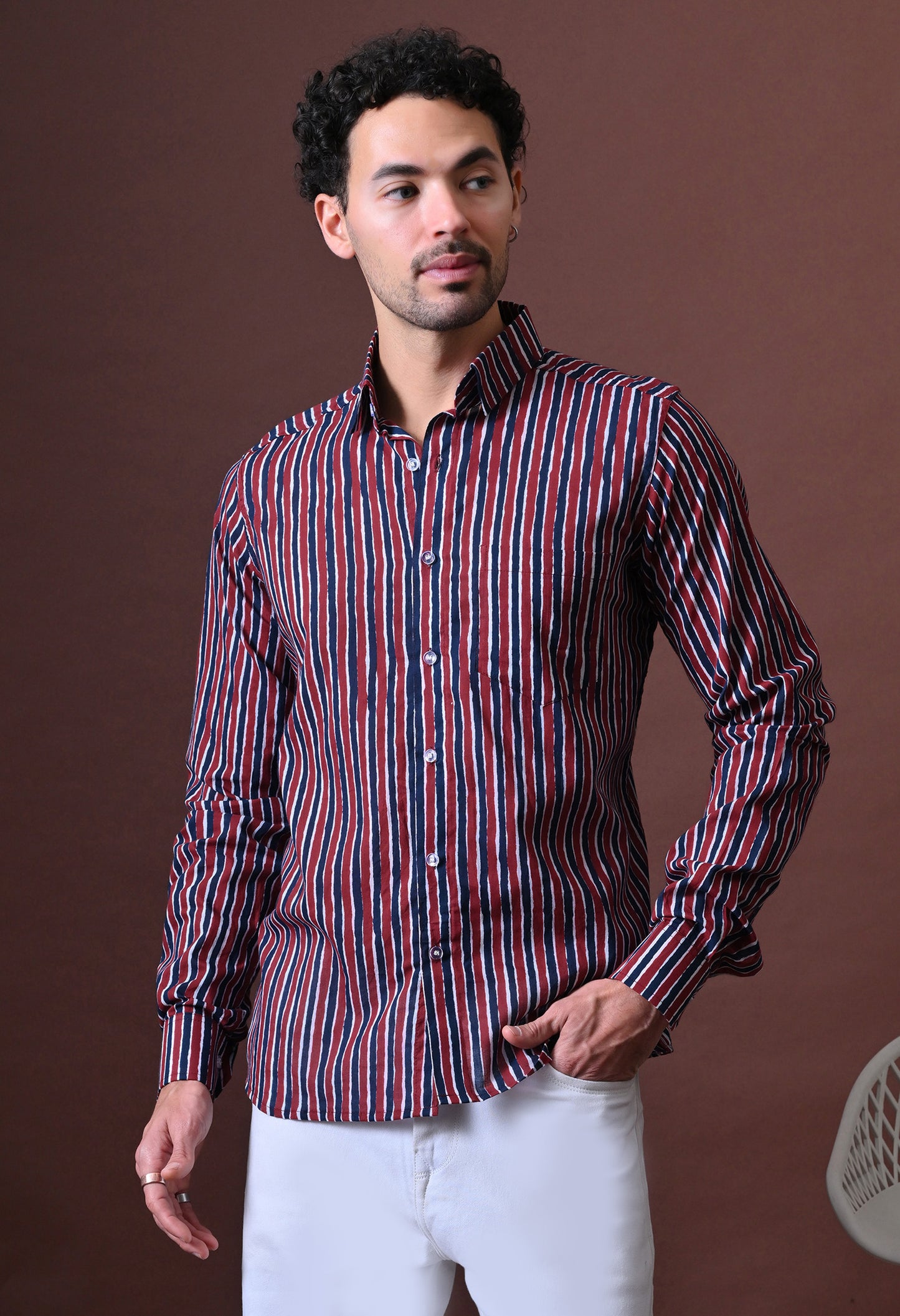 Theo – Striped Printed Cotton Shirt (Full Sleeve)