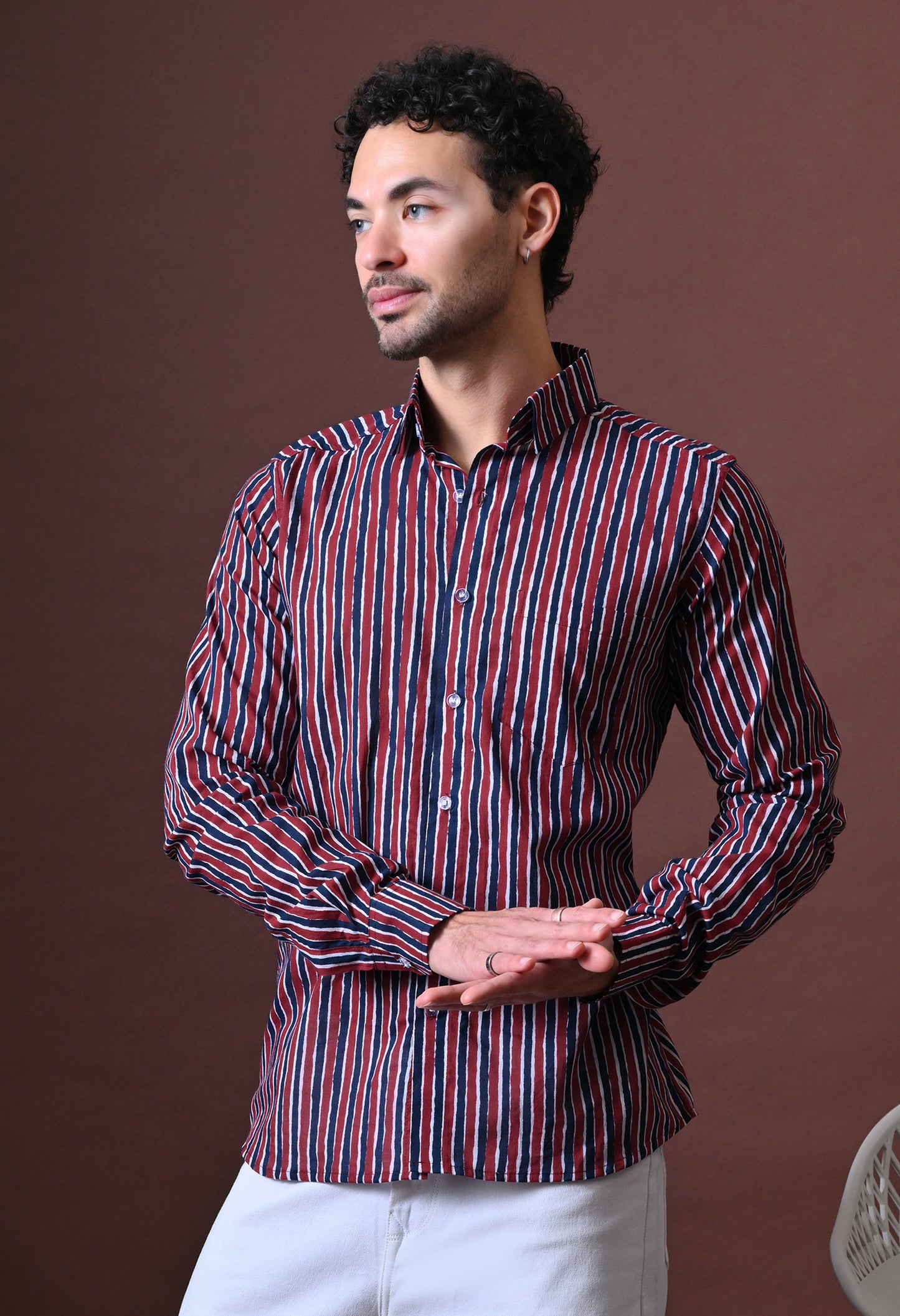 Theo – Striped Printed Cotton Shirt (Full Sleeve)