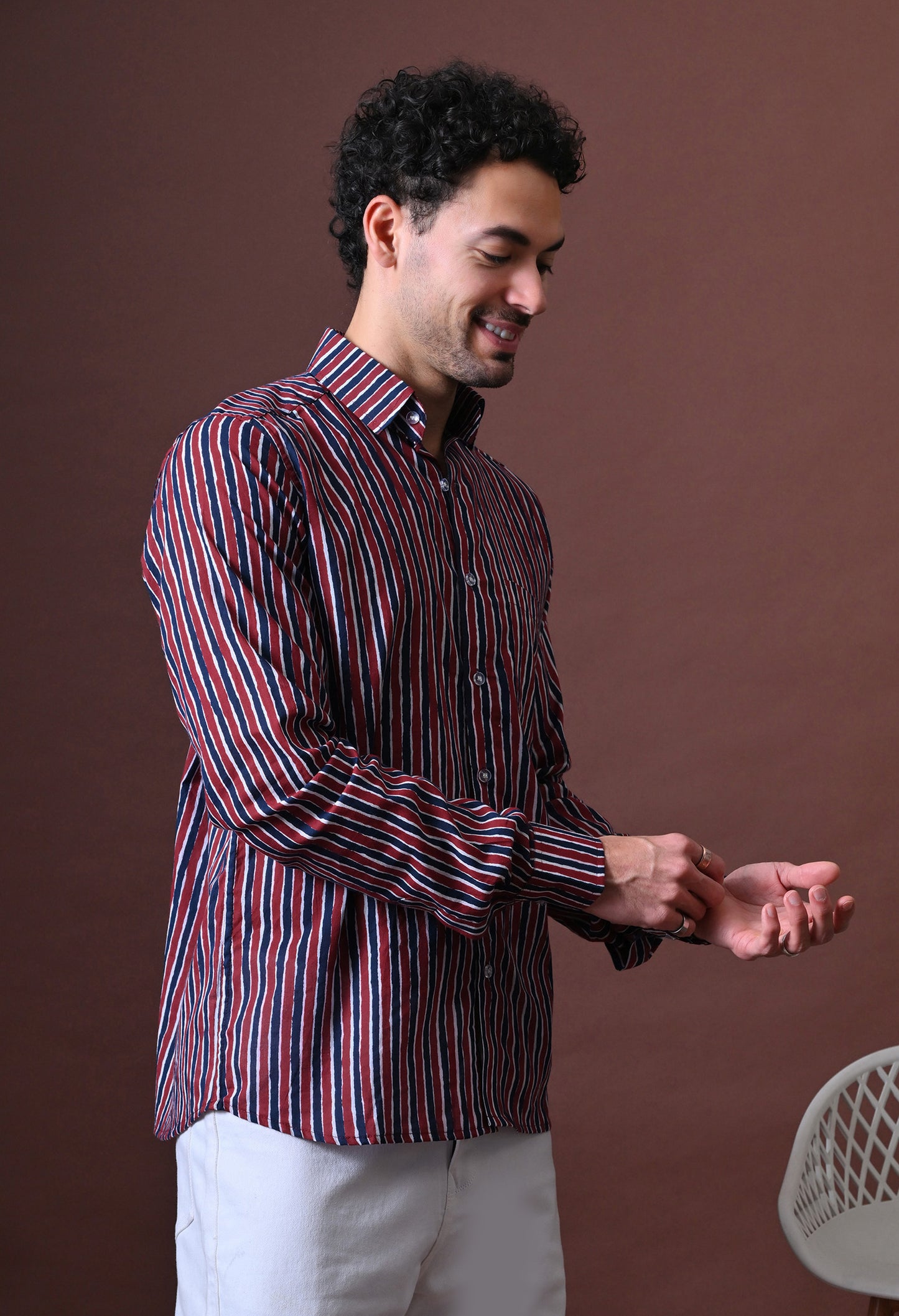 Theo – Striped Printed Cotton Shirt (Full Sleeve)