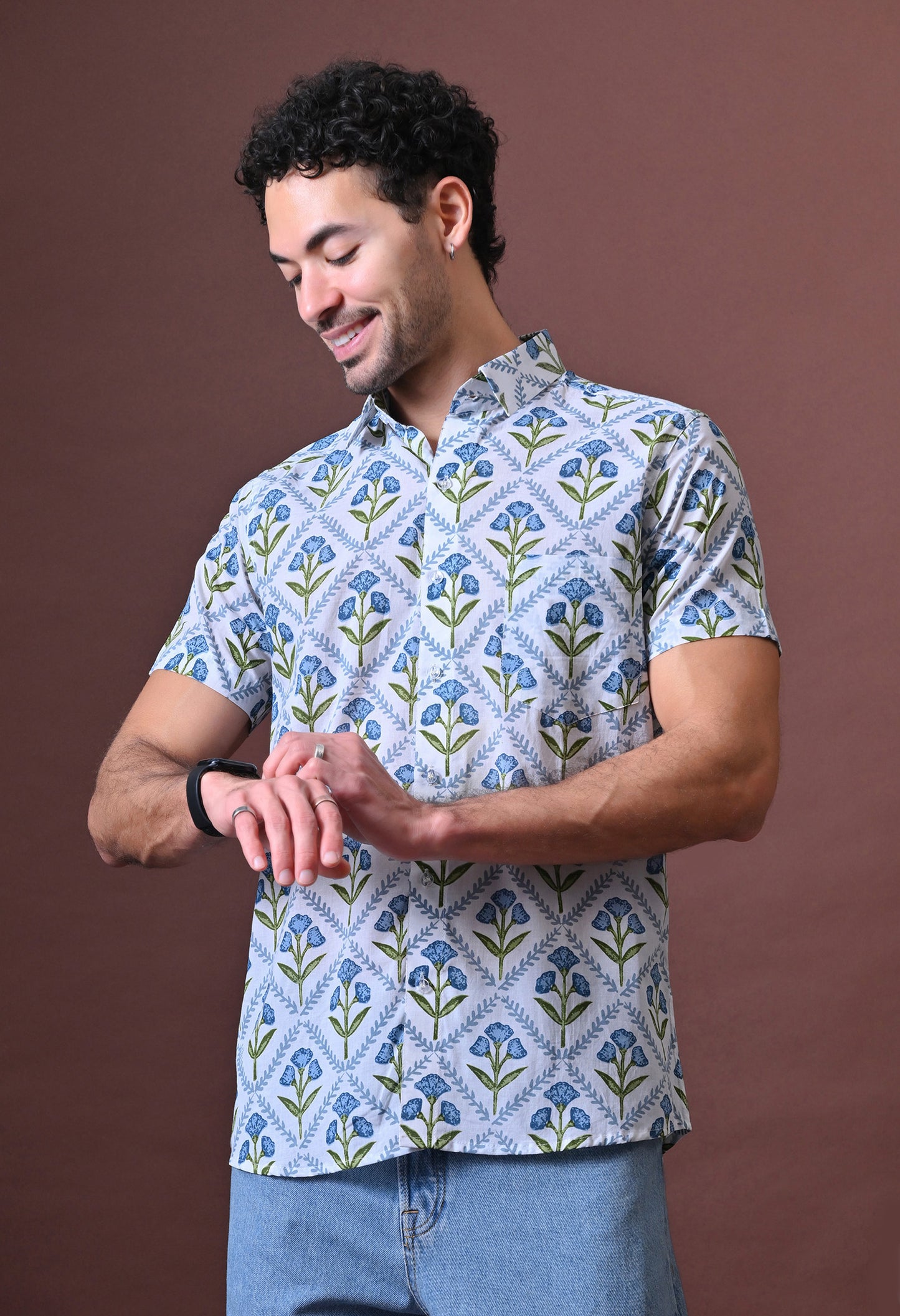Sanjay – Floral Printed Cotton Shirt (Half Sleeve)