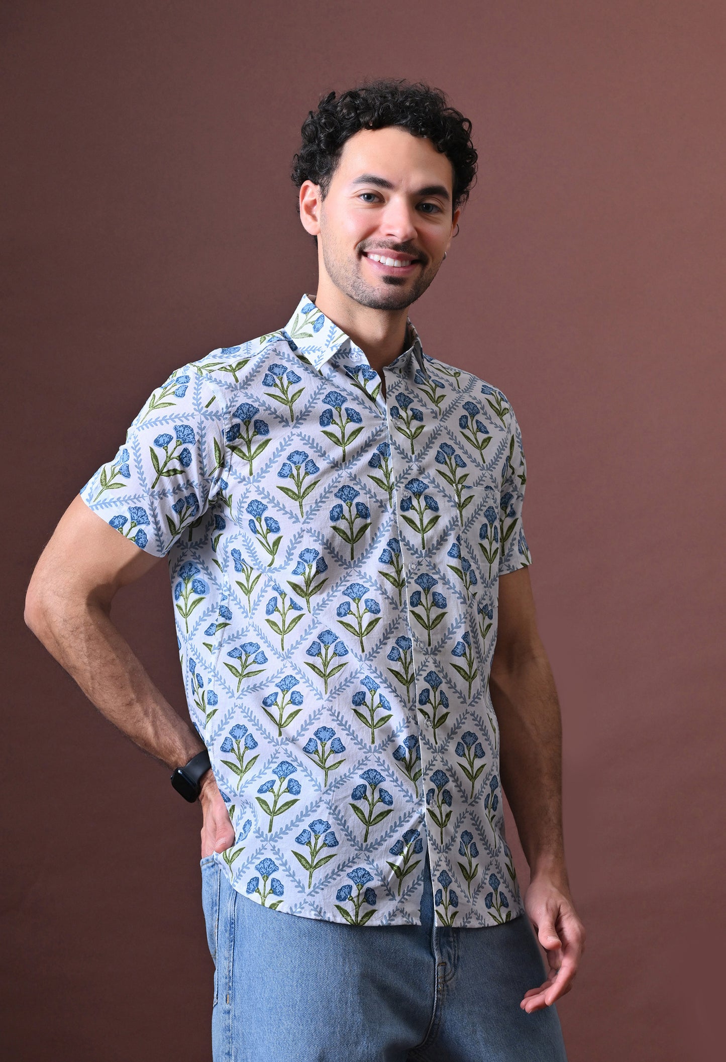 Sanjay – Floral Printed Cotton Shirt (Half Sleeve)