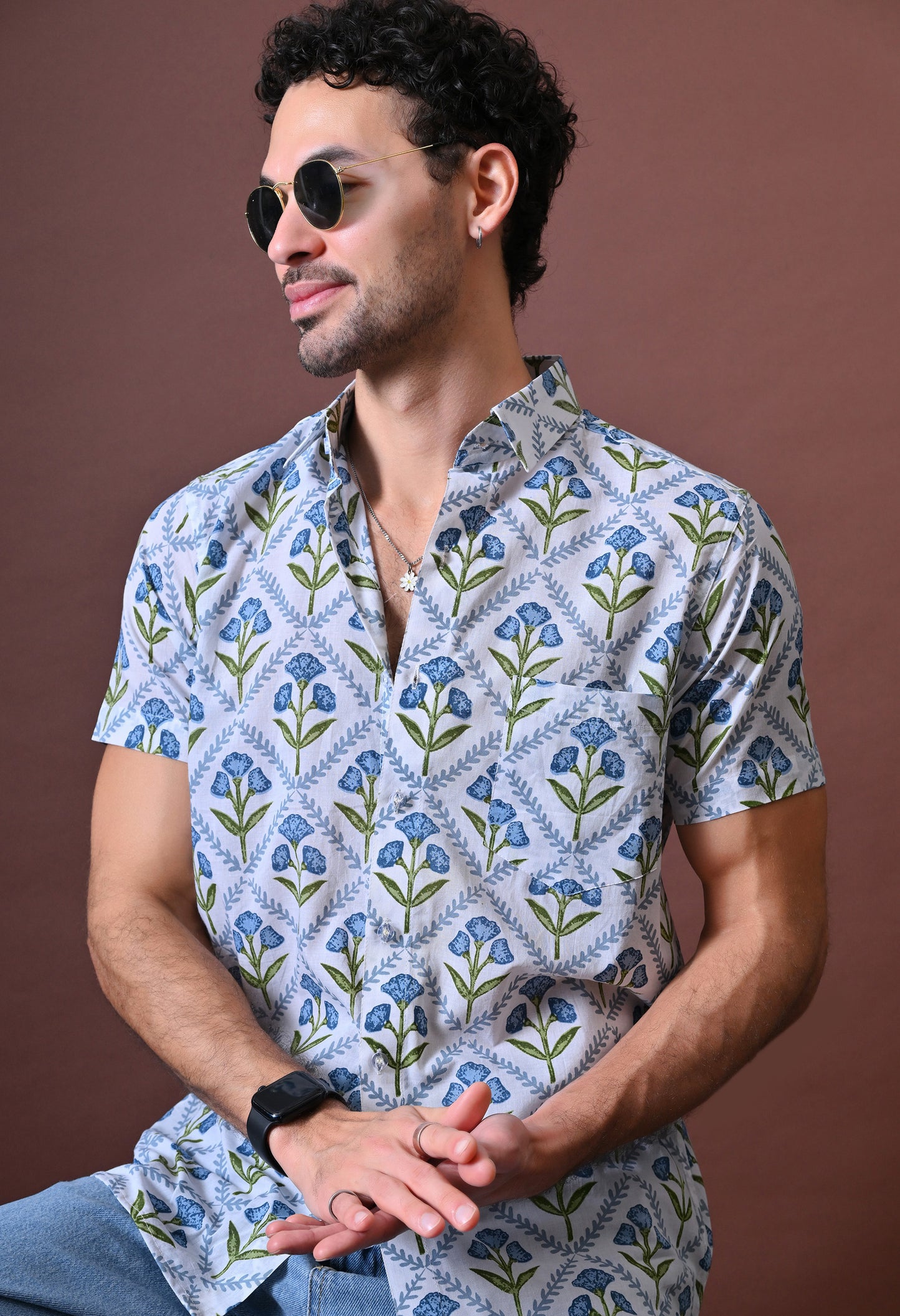 Sanjay – Floral Printed Cotton Shirt (Half Sleeve)