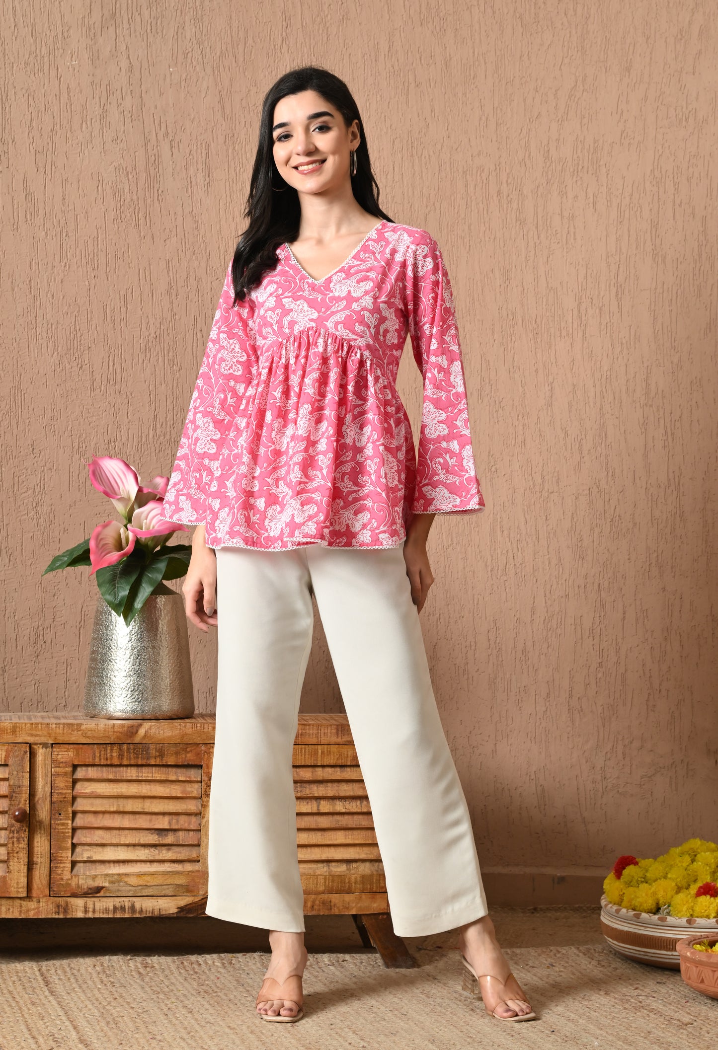 Calithea – Coral Blush Cotton Peplum Top