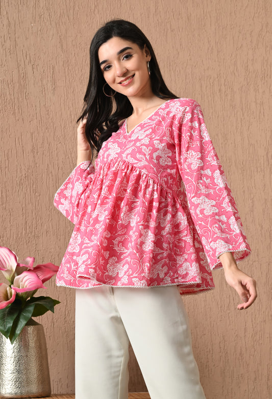 Calithea – Coral Blush Cotton Peplum Top
