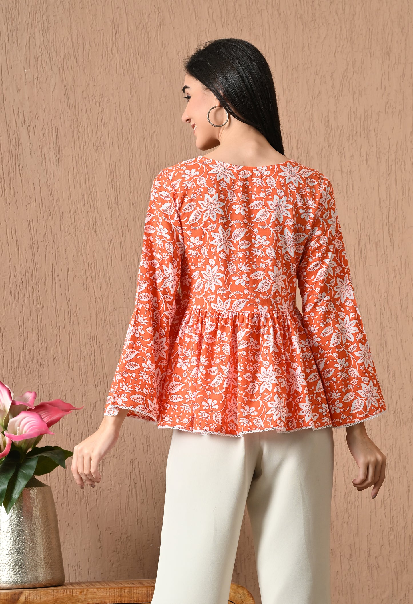 Solara – Tangerine Glow Cotton Peplum Top