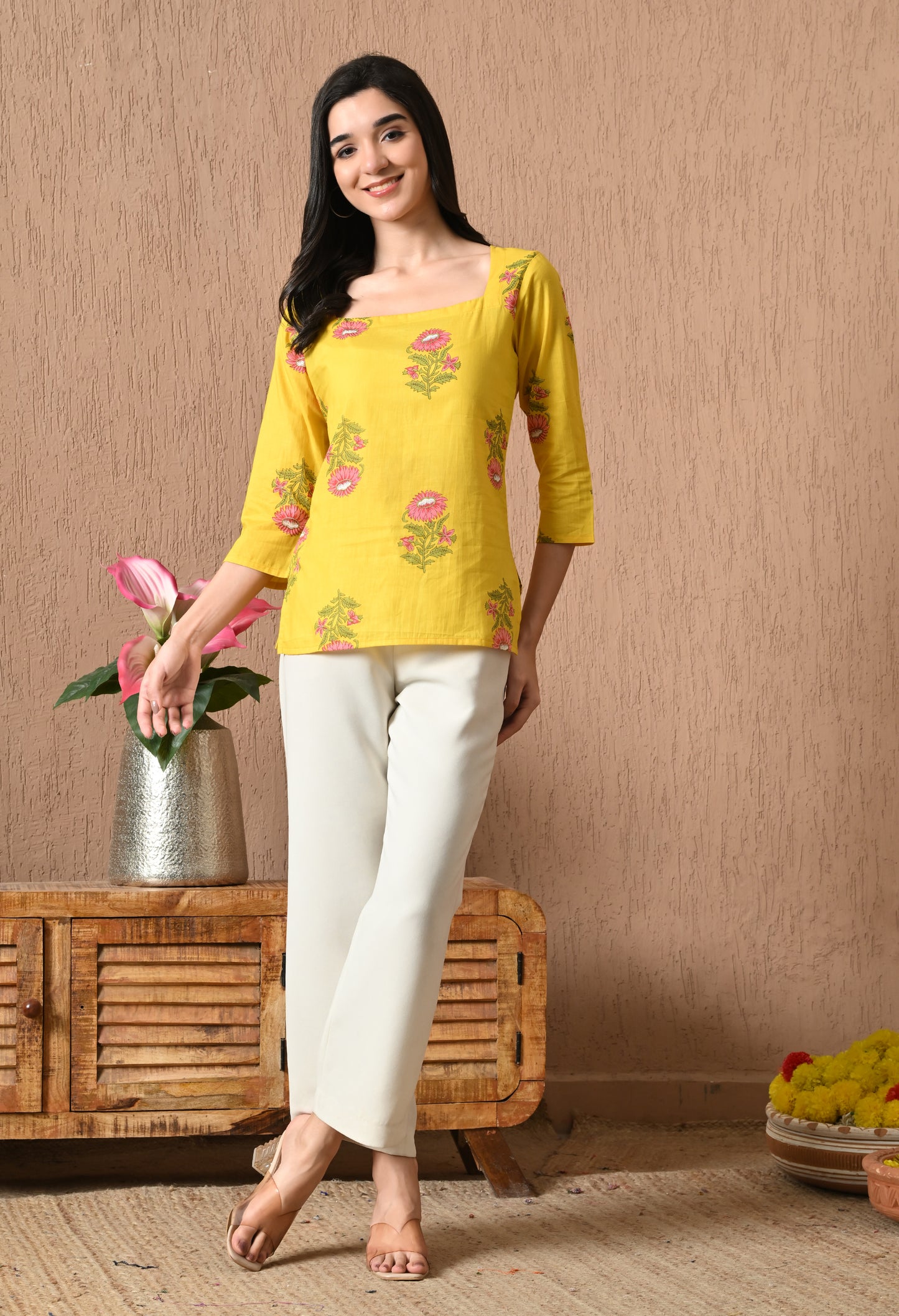 Sorrel – Bright Yellow Cotton Short Kurti