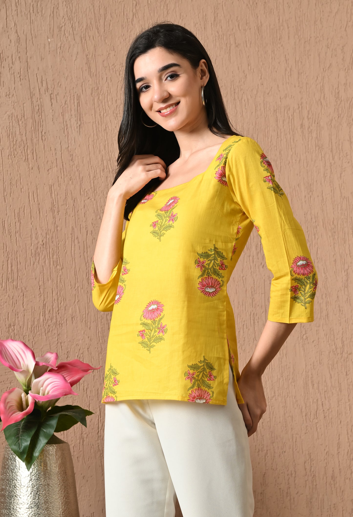 Sorrel – Bright Yellow Cotton Short Kurti