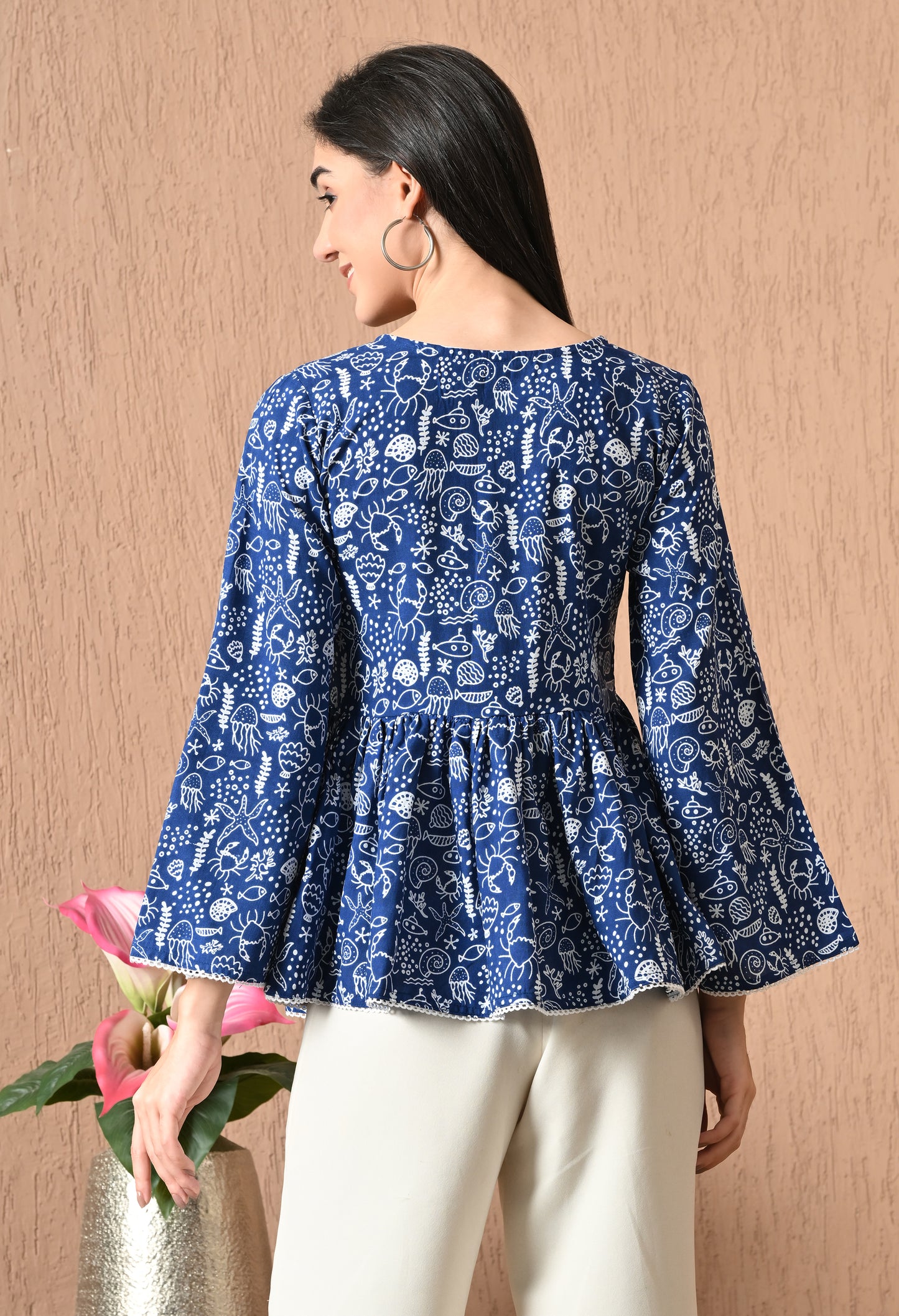 Soraya – Midnight Indigo Cotton Peplum Top