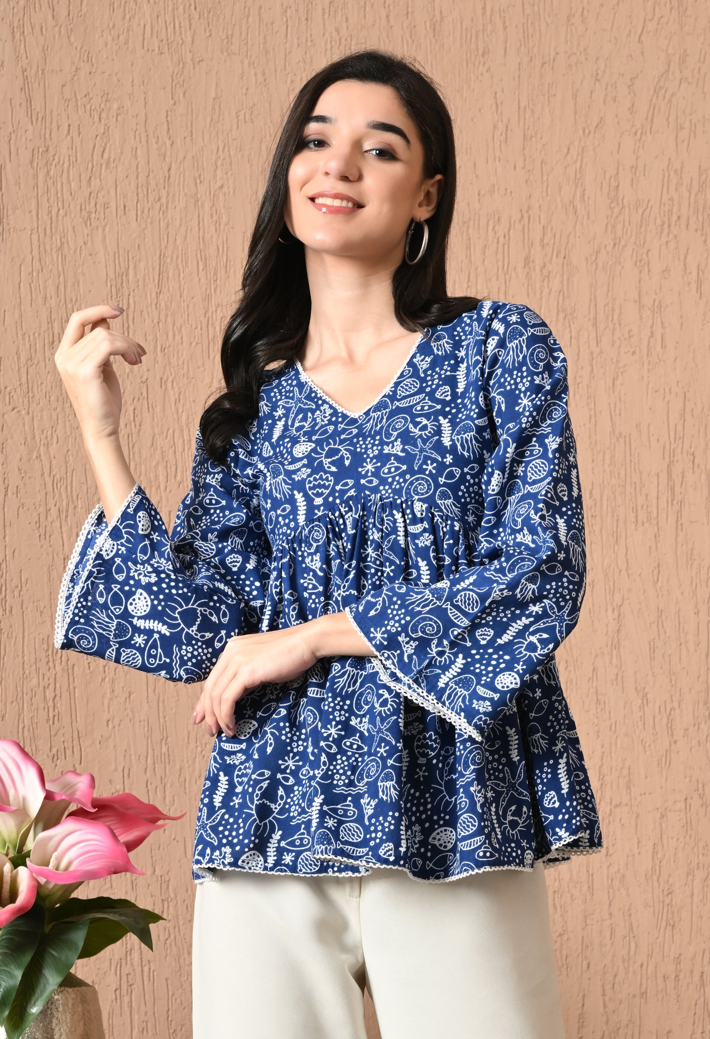 Soraya – Midnight Indigo Cotton Peplum Top
