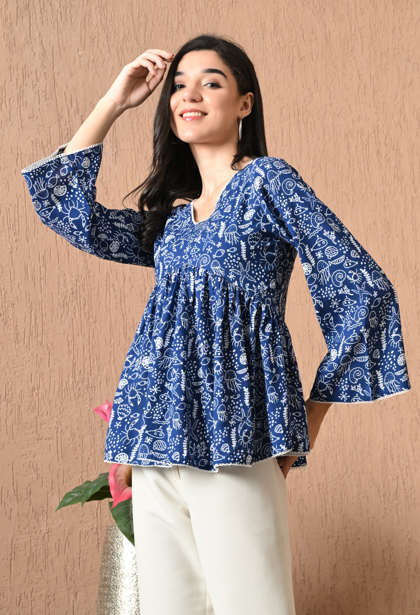 Soraya – Midnight Indigo Cotton Peplum Top