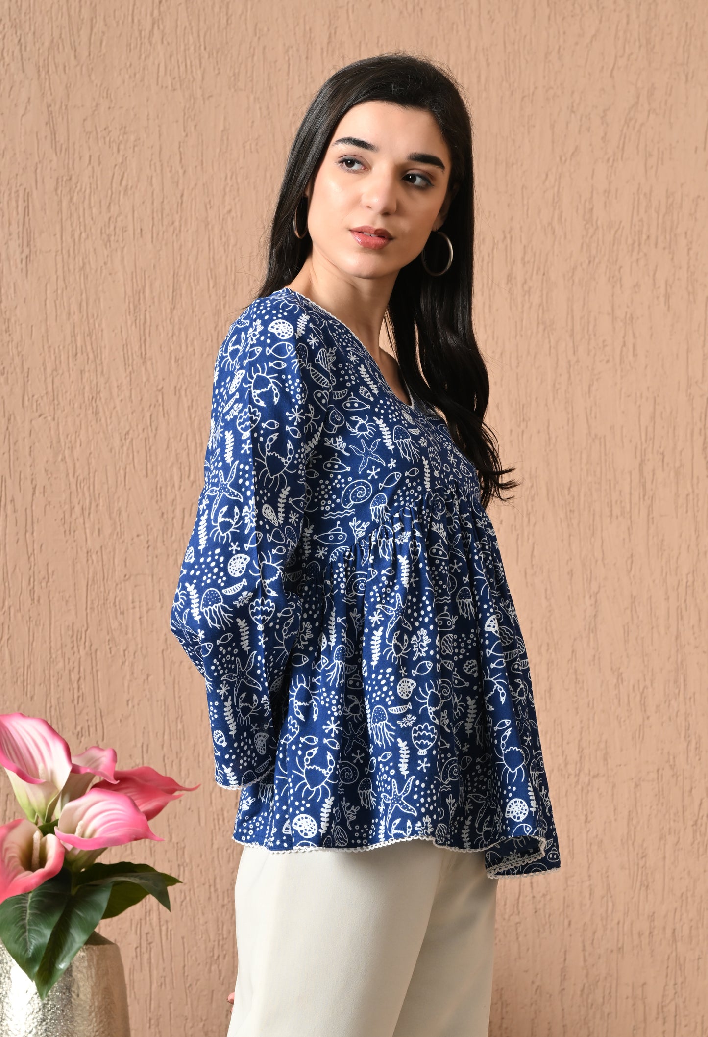 Soraya – Midnight Indigo Cotton Peplum Top