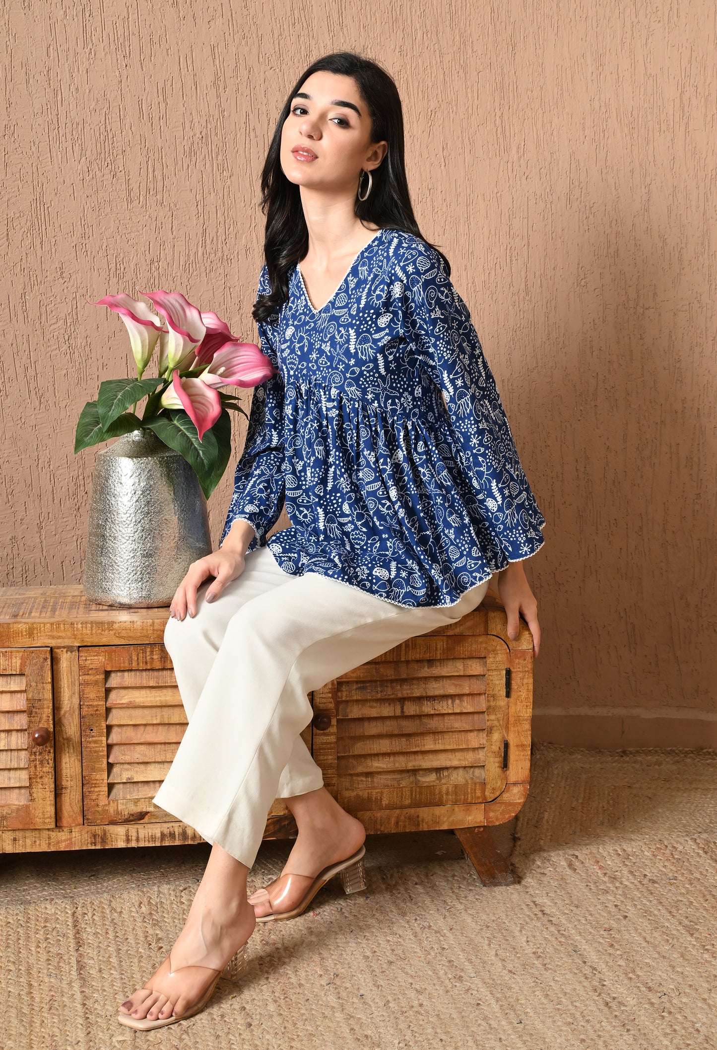Soraya – Midnight Indigo Cotton Peplum Top