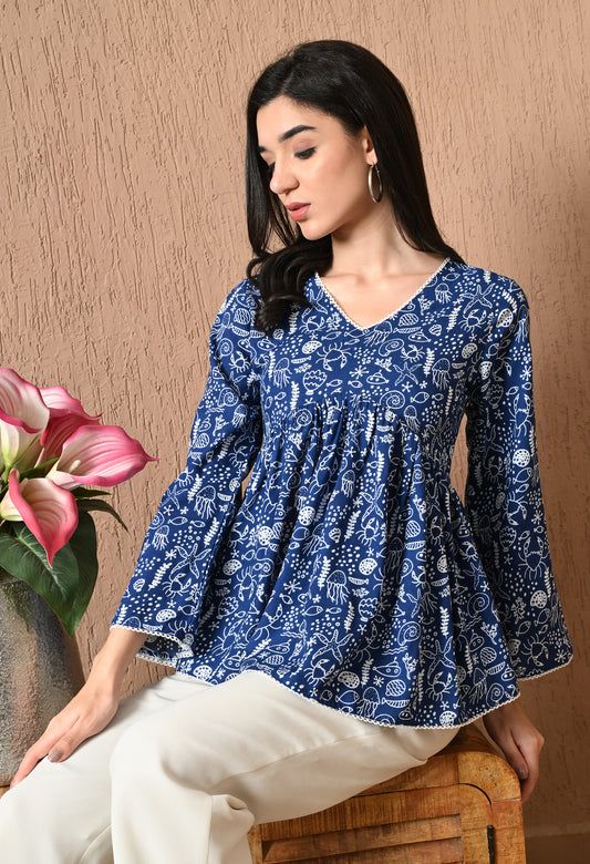 Soraya – Midnight Indigo Cotton Peplum Top