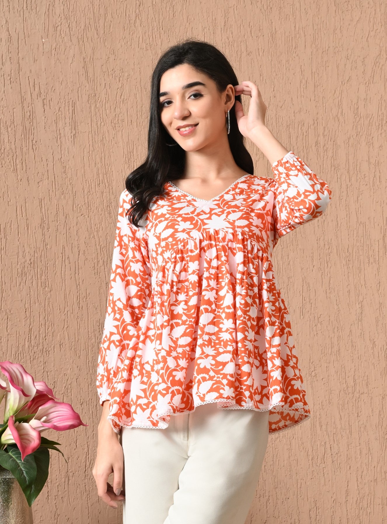 Virelle – Vanilla Orange Cotton Peplum Top