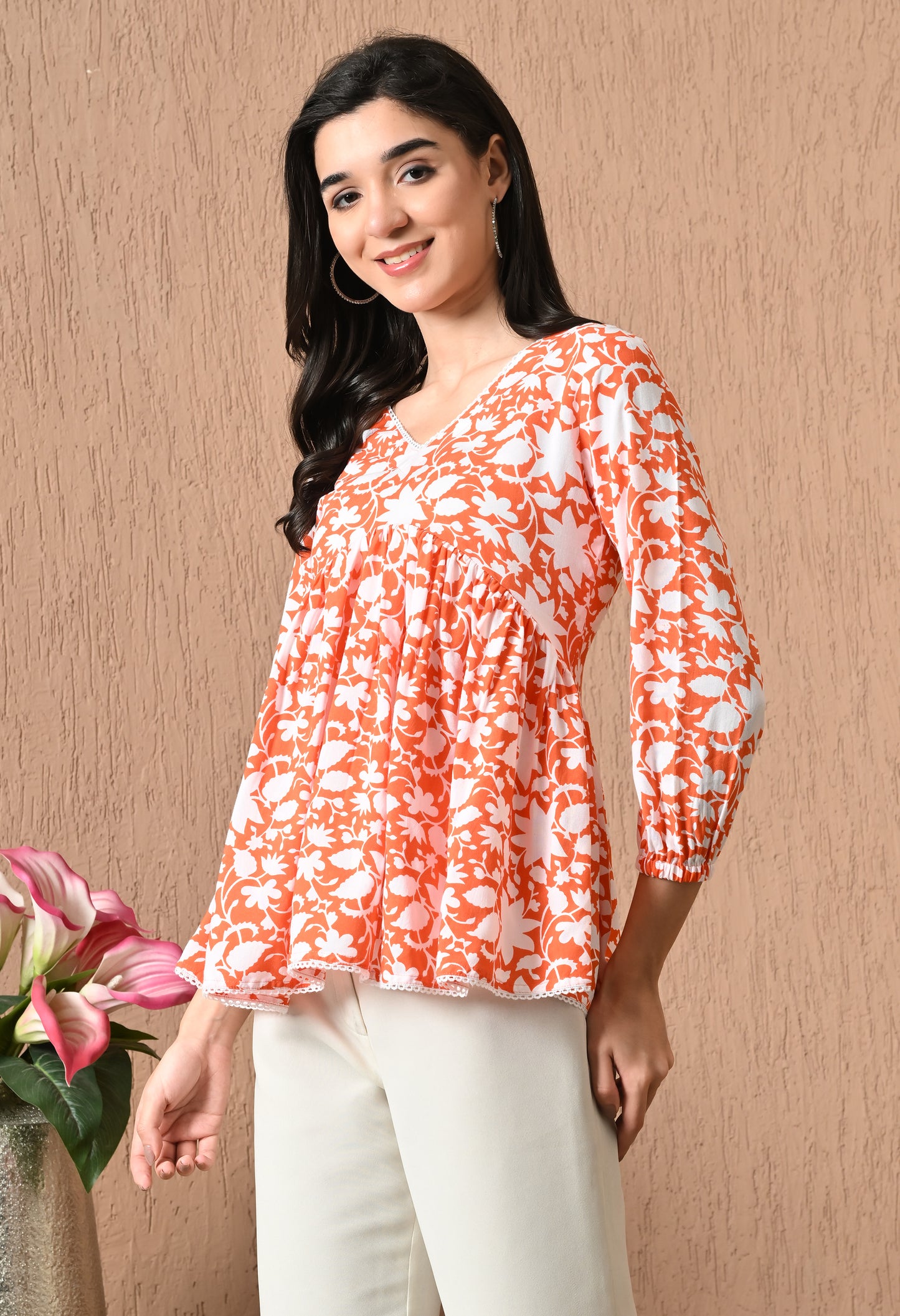 Virelle – Vanilla Orange Cotton Peplum Top