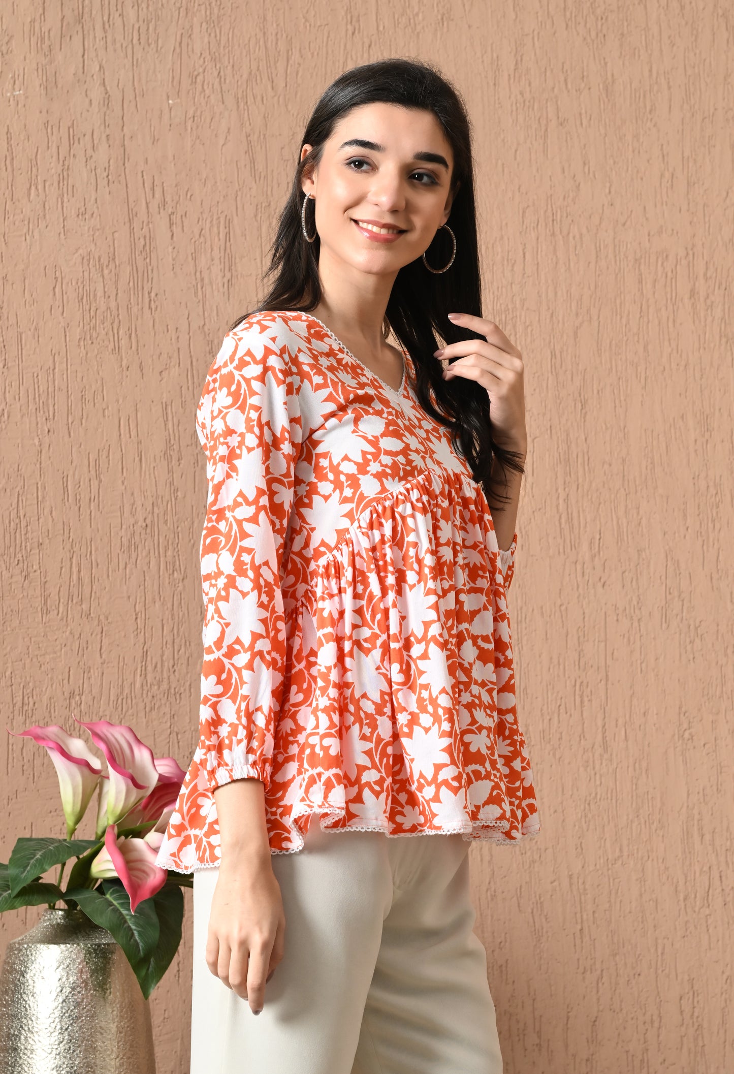 Virelle – Vanilla Orange Cotton Peplum Top