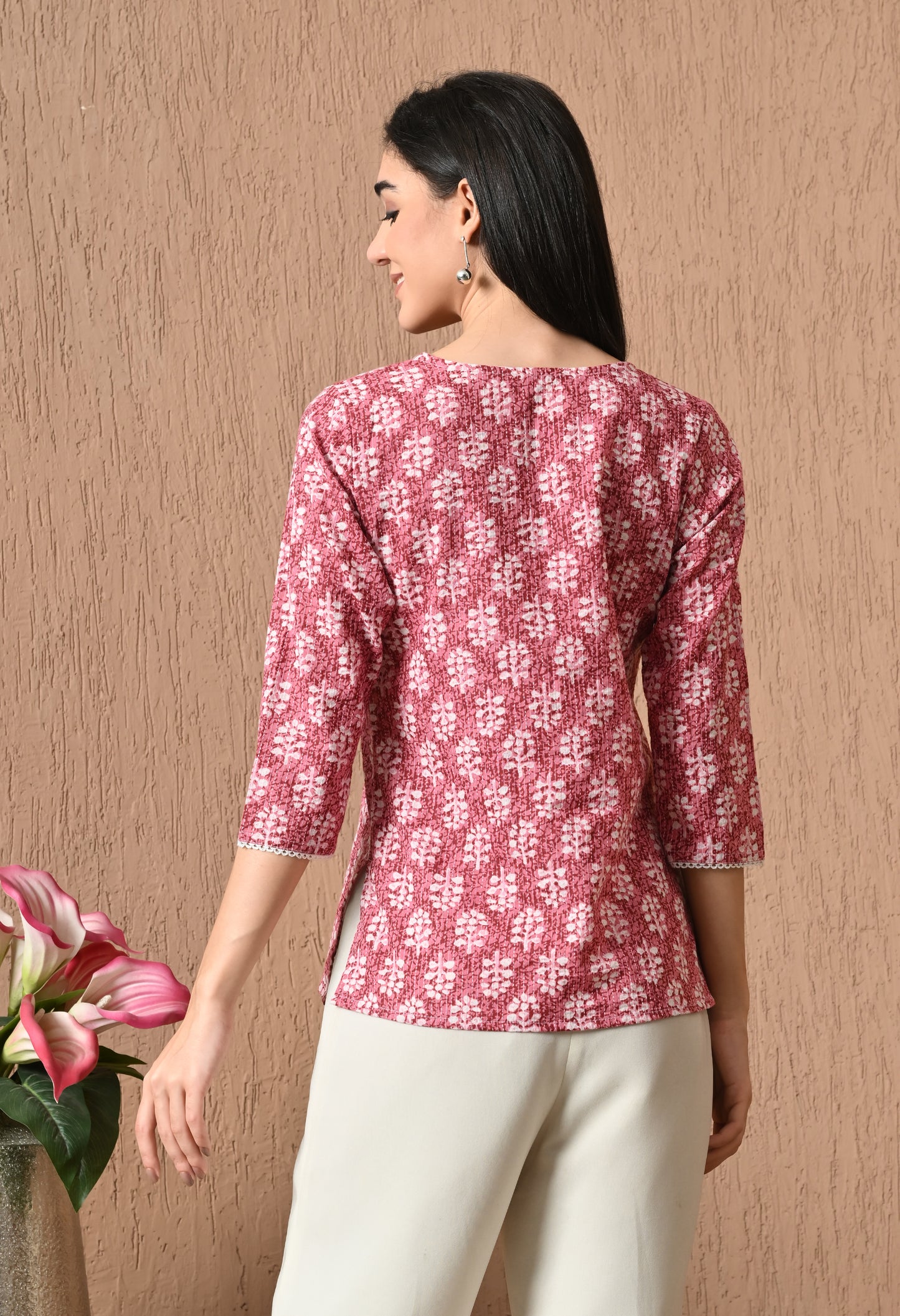 Melora – Rose Pink Cotton Short Kurti