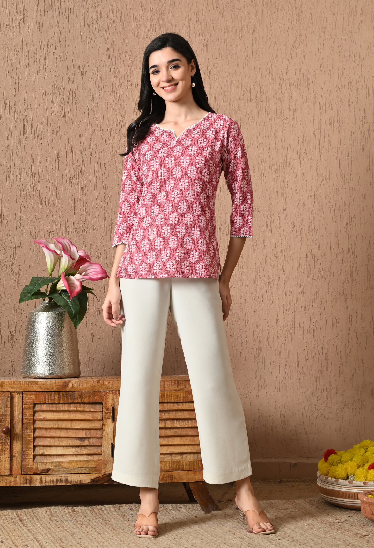 Melora – Rose Pink Cotton Short Kurti