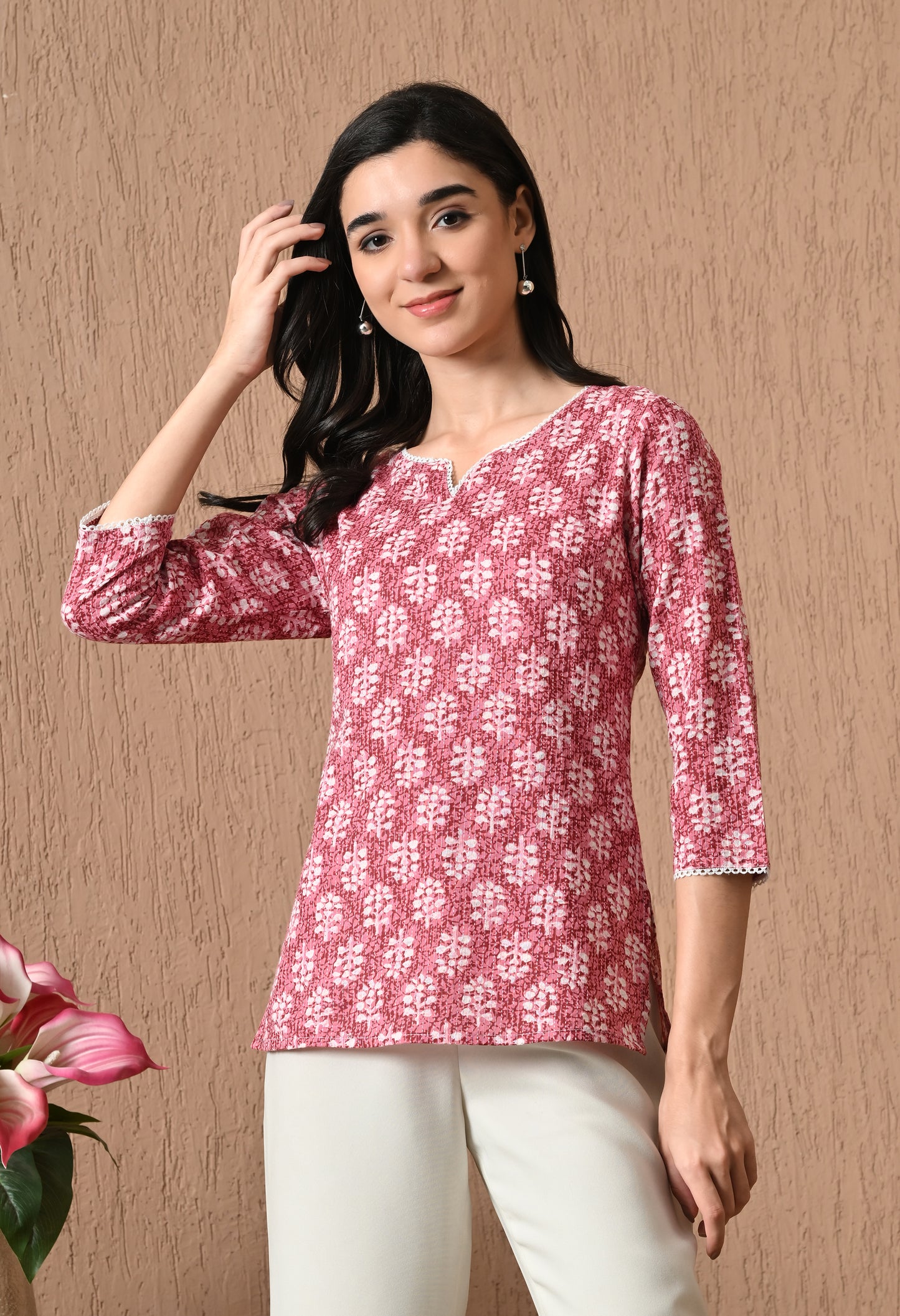 Melora – Rose Pink Cotton Short Kurti