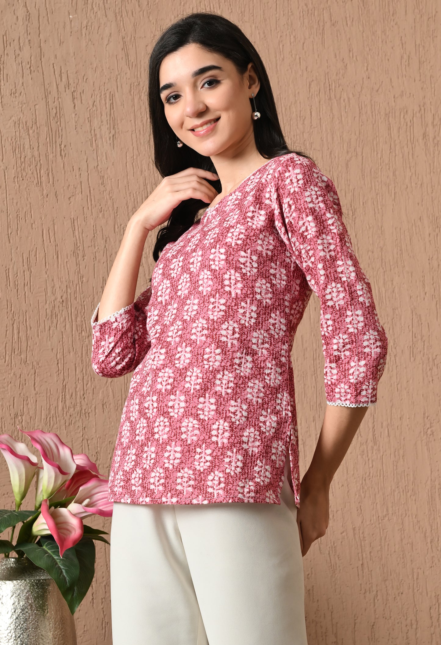 Melora – Rose Pink Cotton Short Kurti