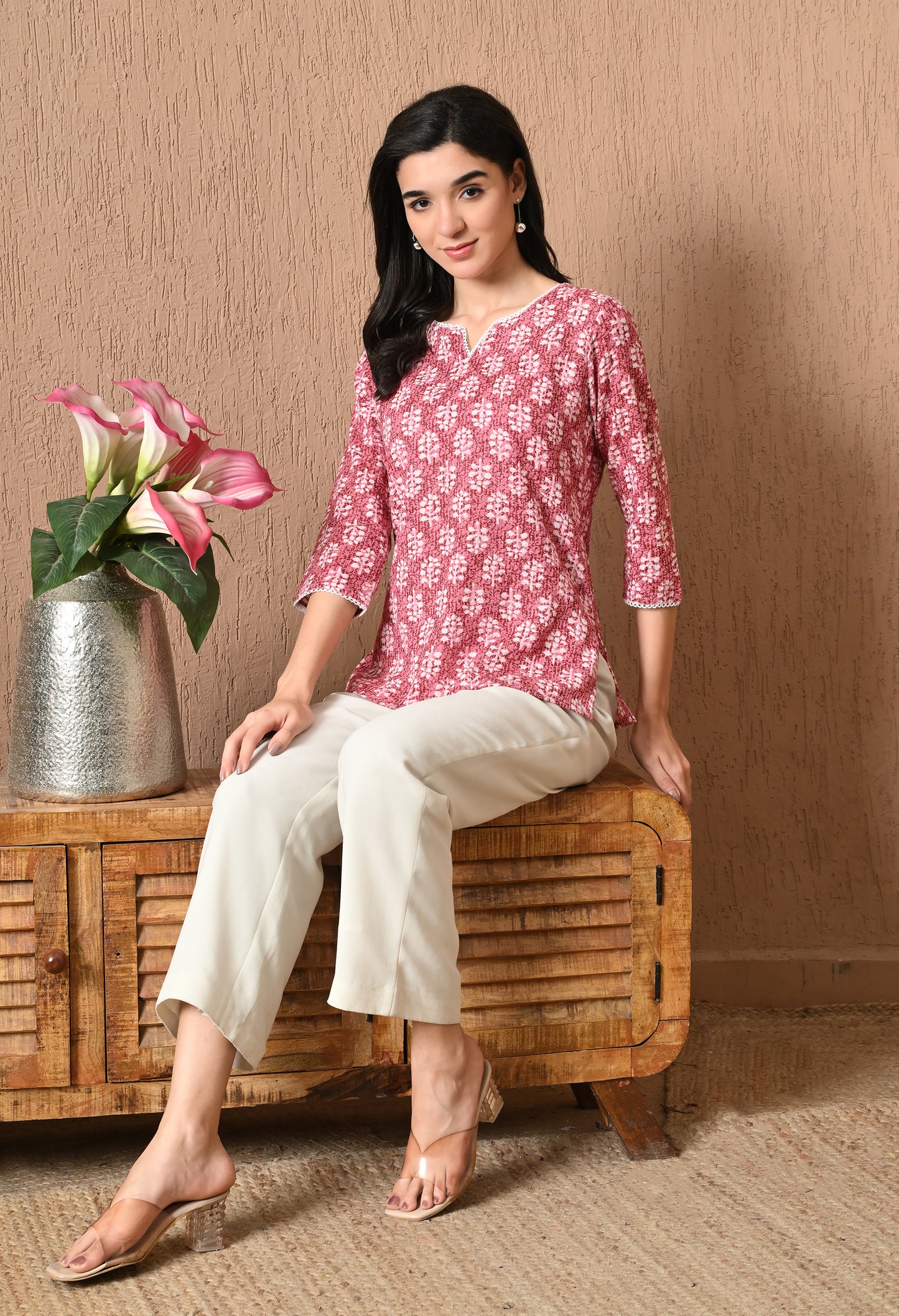 Melora – Rose Pink Cotton Short Kurti
