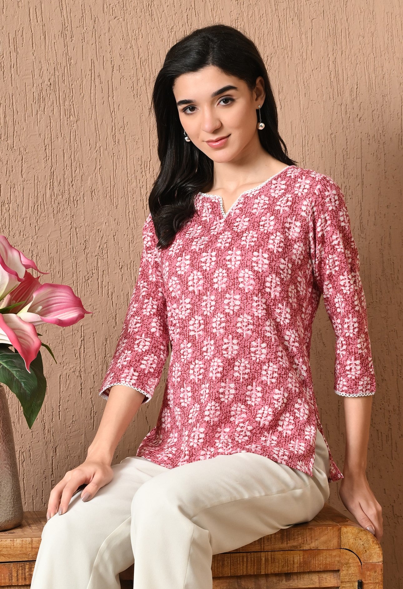 Melora – Rose Pink Cotton Short Kurti