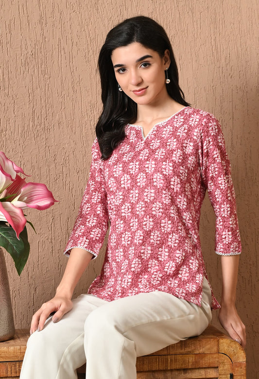 Melora – Rose Pink Cotton Short Kurti