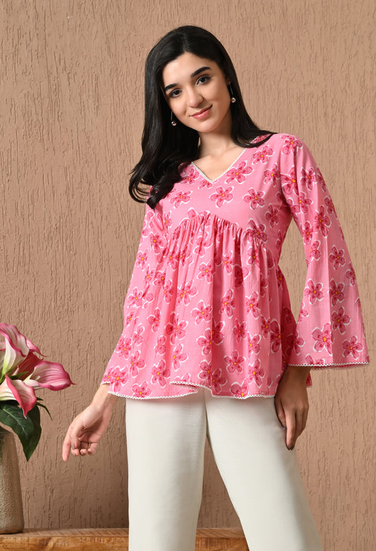 Roselle – Blush Bloom Cotton Peplum Top